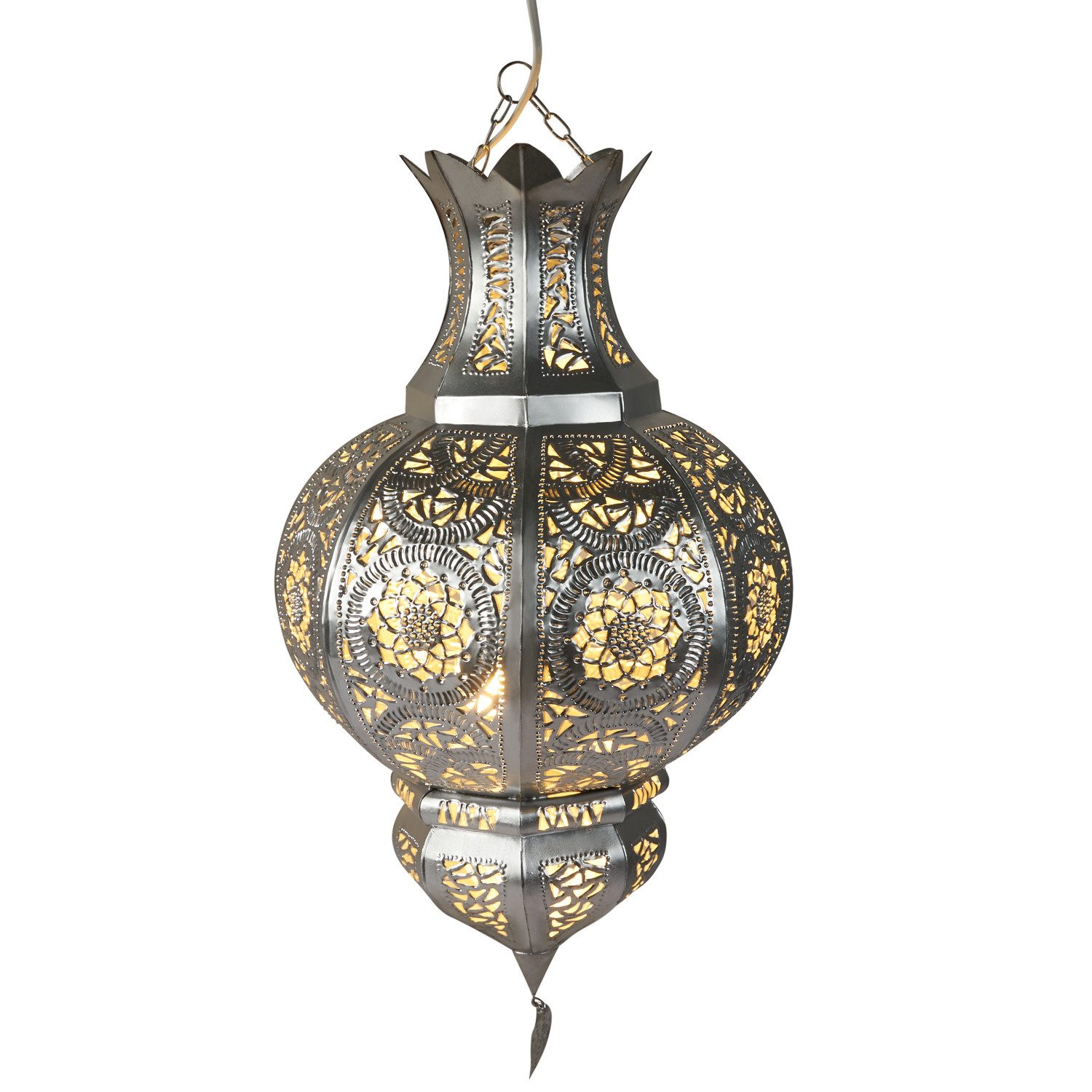 Marrakesch Orient & Mediterran Interior Pendelleuchte Pendelleuchte Kumira Silber 60cm, Marokkanische Lampe aus Metall, Handarbeit