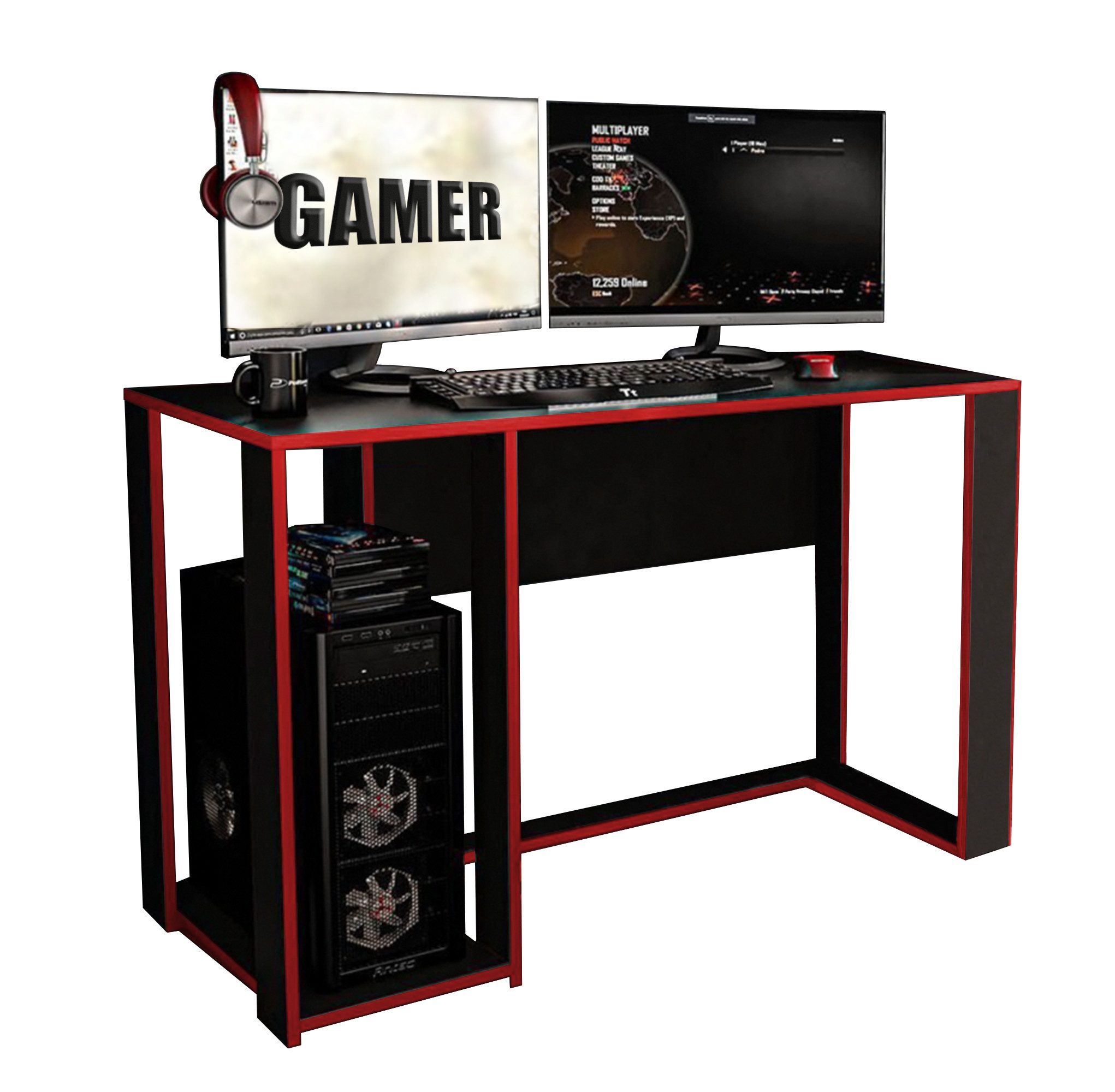 HTI-Living Gamingtisch Gaming Schreibtisch Schwarz/Rot, Computertisch Bürom günstig online kaufen