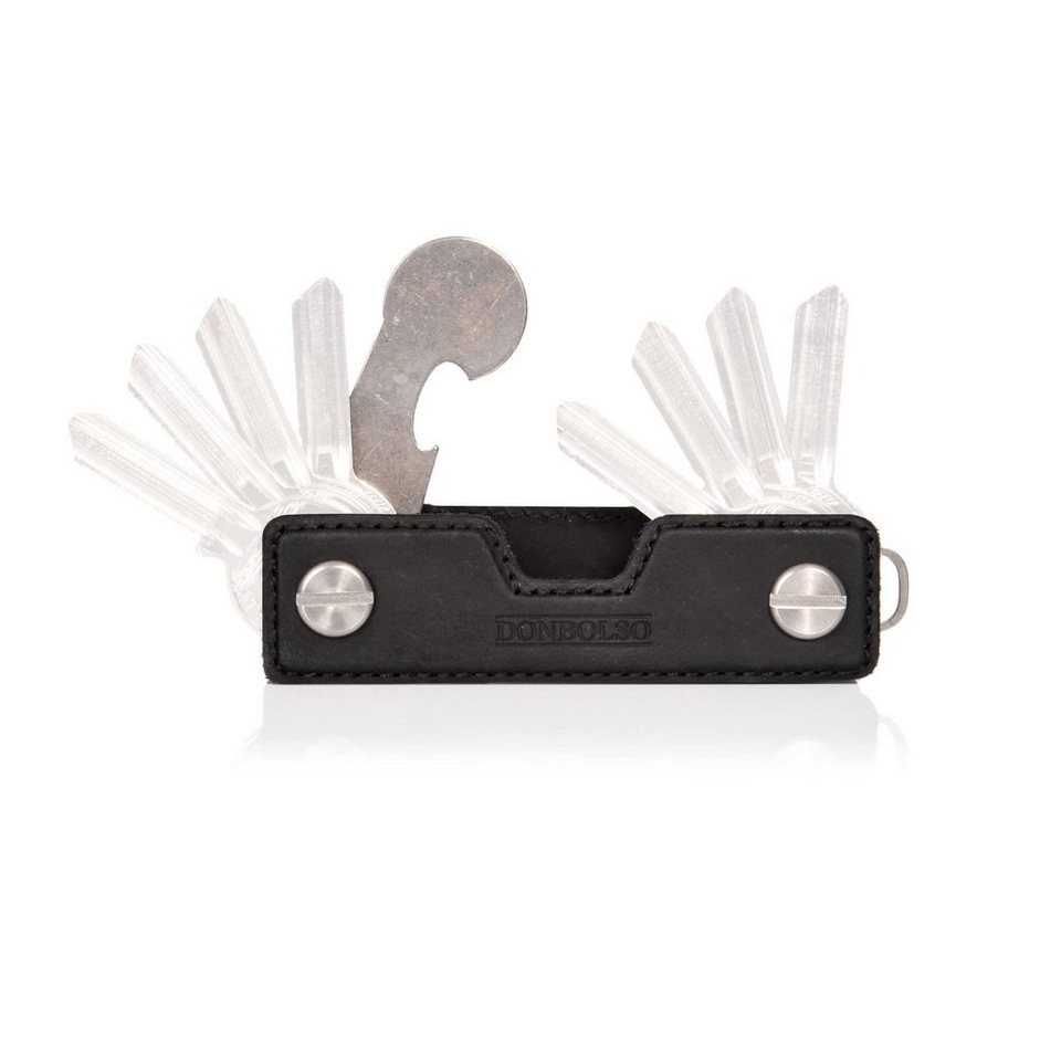 Donbolso Schlüsseltasche Doppel Schlüsselorganizer aus Leder für 2-14  Schlüssel, Vintagebraun Edelstahl L