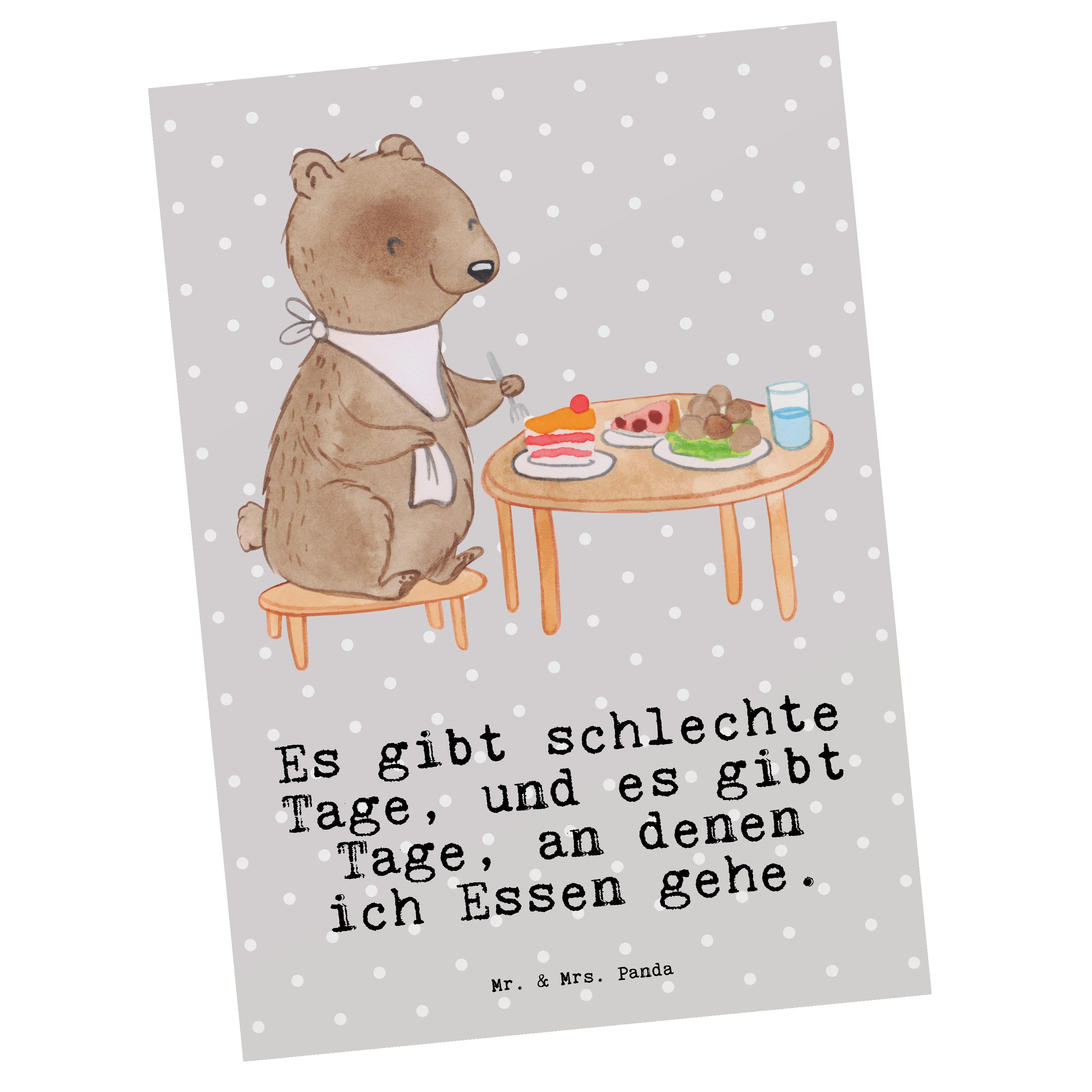 Mr. & Mrs. Panda Postkarte Bär Essen gehen Tage - Grau Pastell - Geschenk, Geburtstagskarte, Res