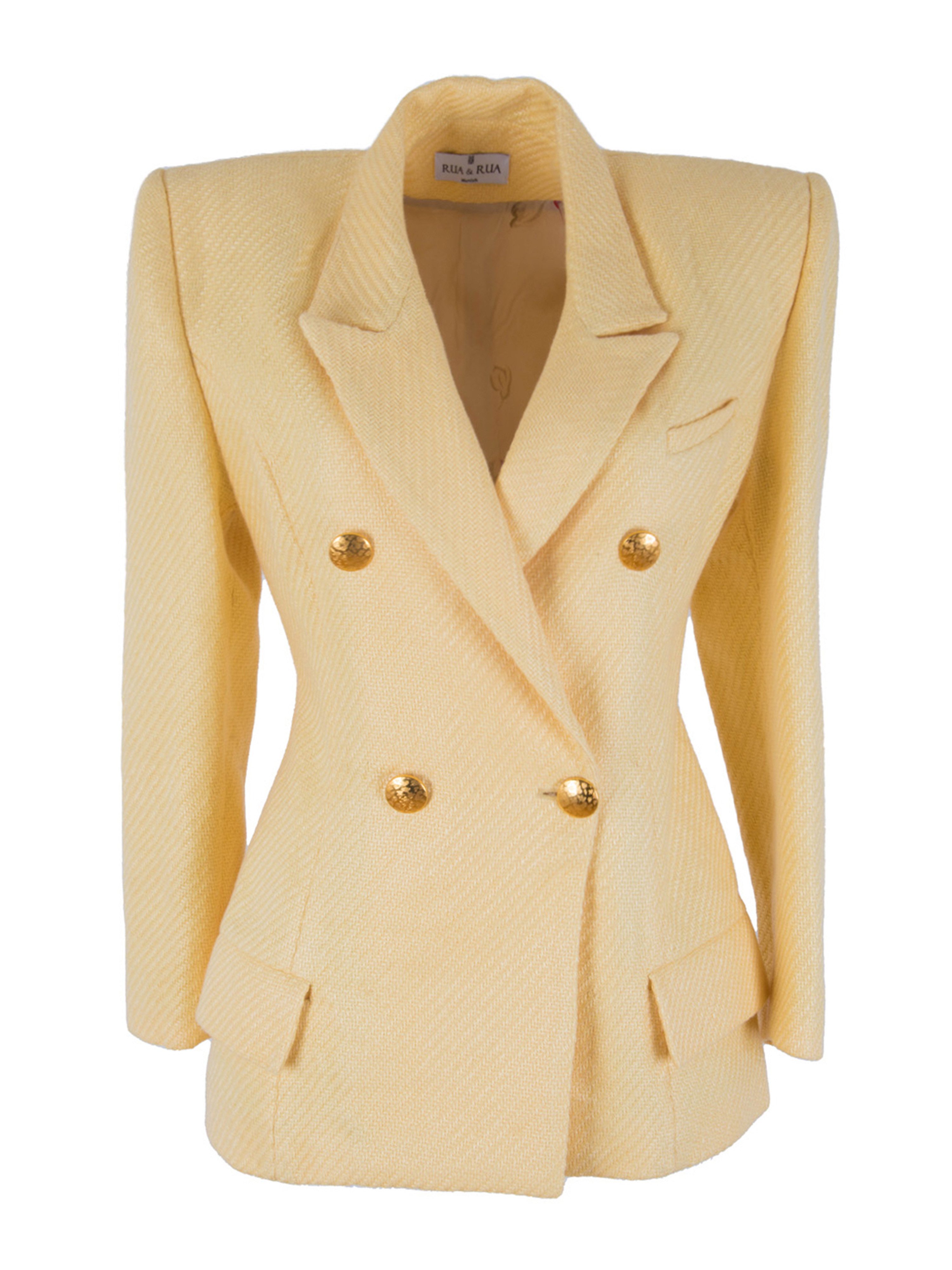 Jackenblazer Zweireihige Jacke Blazer aus Baumwolle Tweed