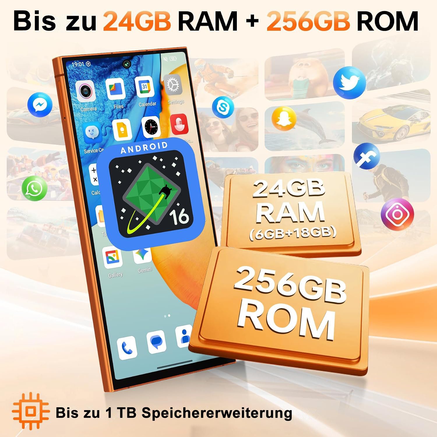 OUKITEL C67 24GB RAM+256GB ROM/TF 1TB, Android 16 Smartphone (17,10 cm/6.73 Zoll, 256 GB Speicherplatz, 64 MP Kamera, 6,73" HD+ 120Hz, 64MP+8MP, 5000mAh, Dual S – Bild 4 von 5