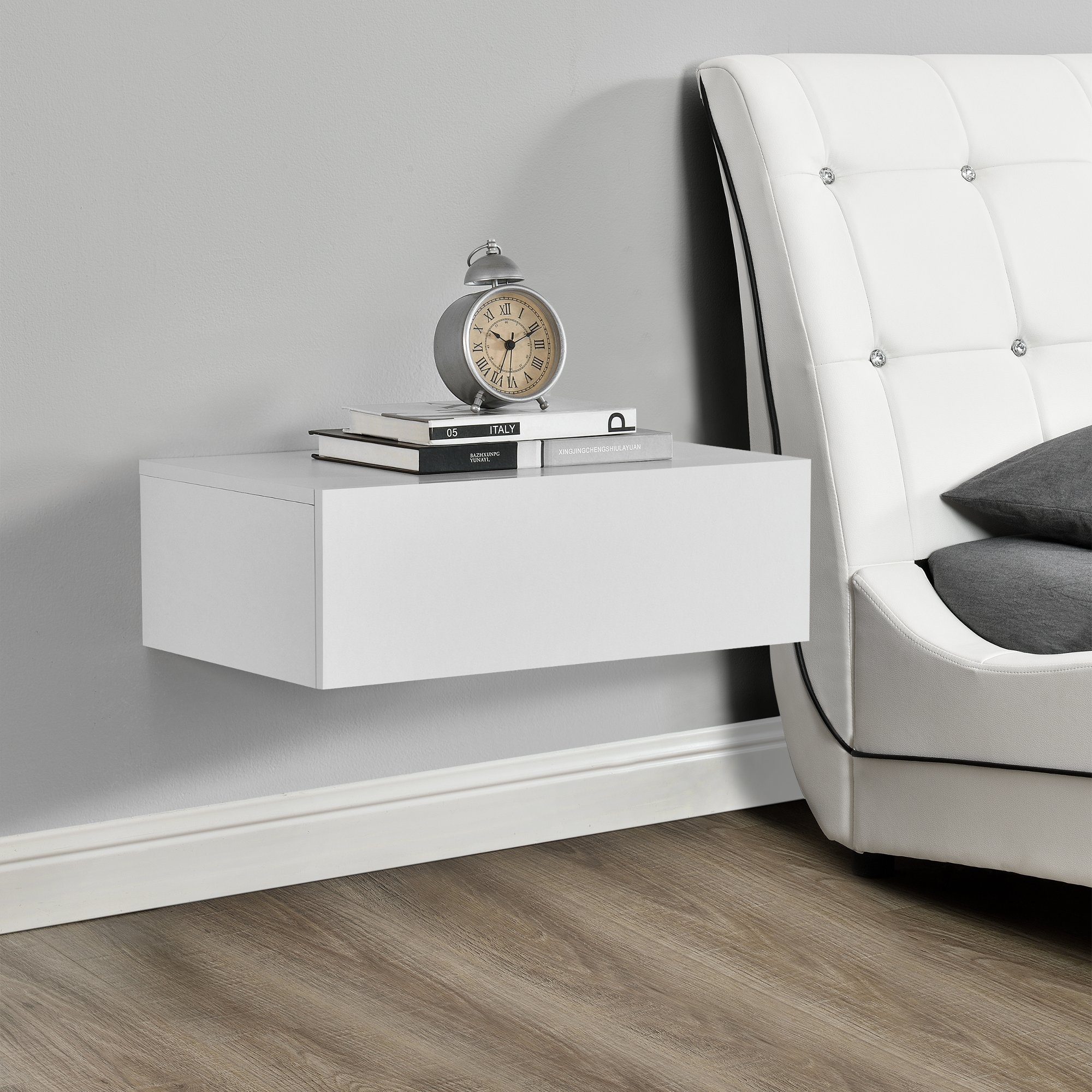 en.casa Wandregal, »Elverum« mit Schublade Nachttisch weiß matt günstig online kaufen