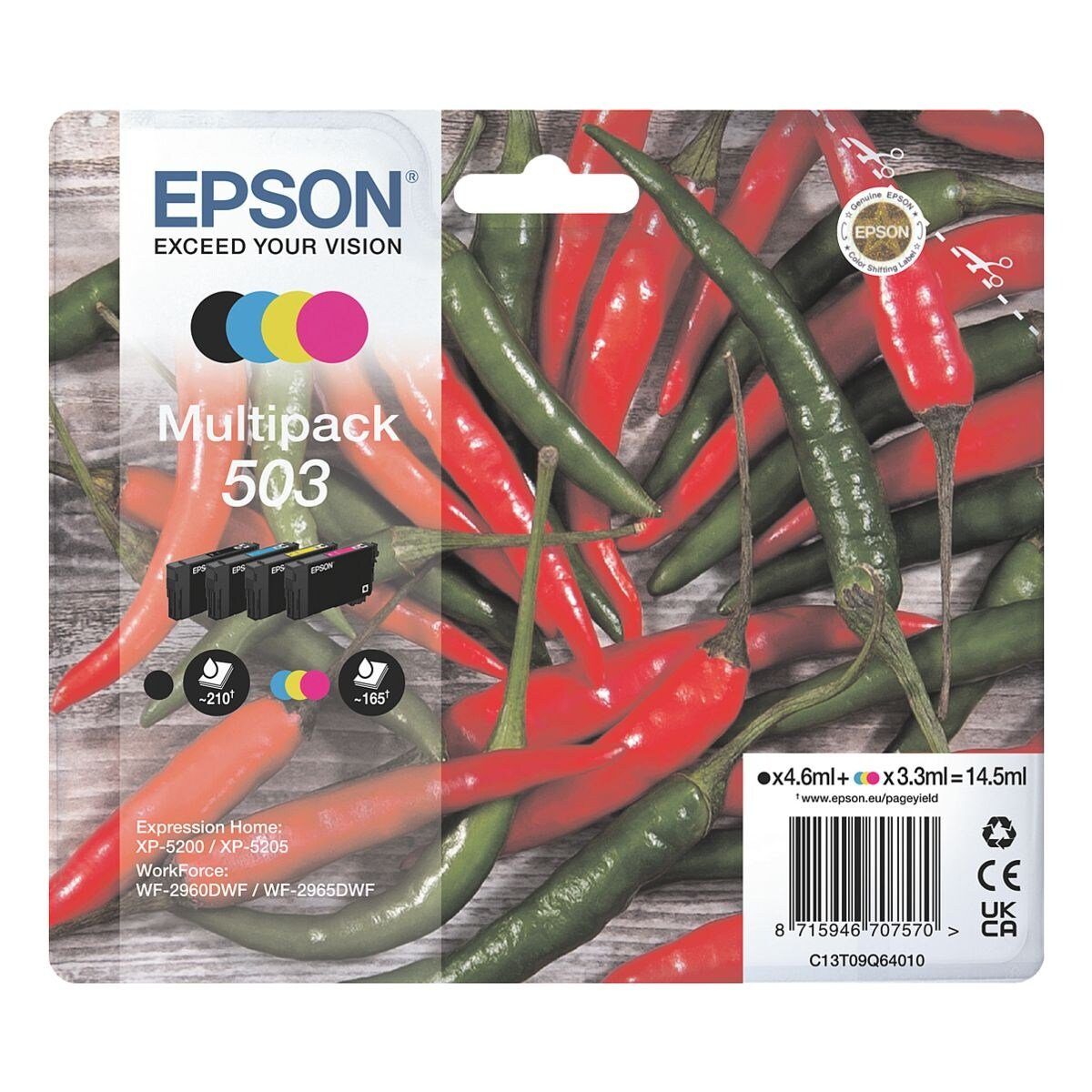 Epson 503 Tintenpatrone (Set, 4-tlg., Original Druckerpatronen, schwarz, cyan, magenta, gelb)