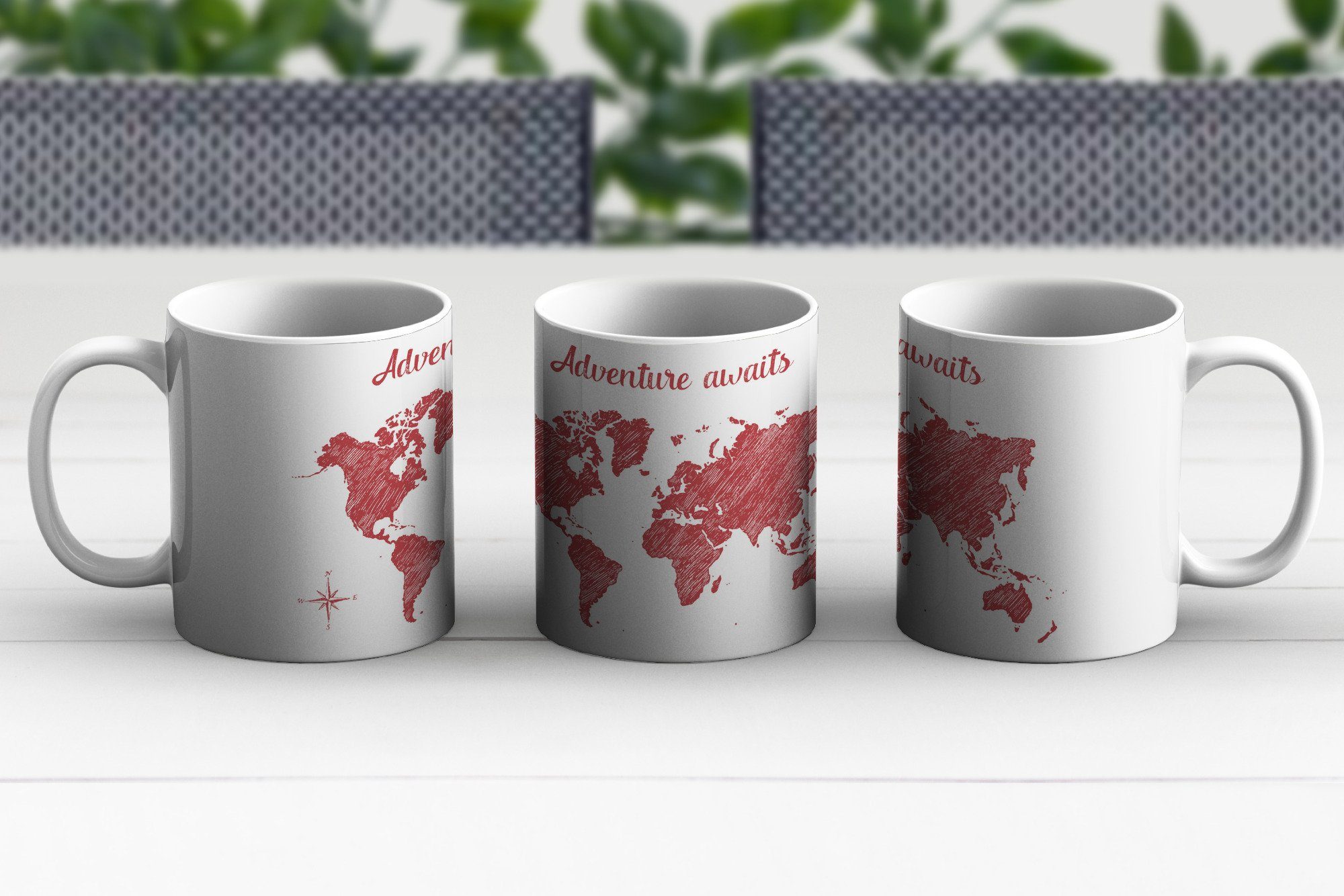 Becher, Kaffeetassen, Keramik, Zitat, MuchoWow Geschenk Teetasse, Rot Weltkarte - Tasse Teetasse, -