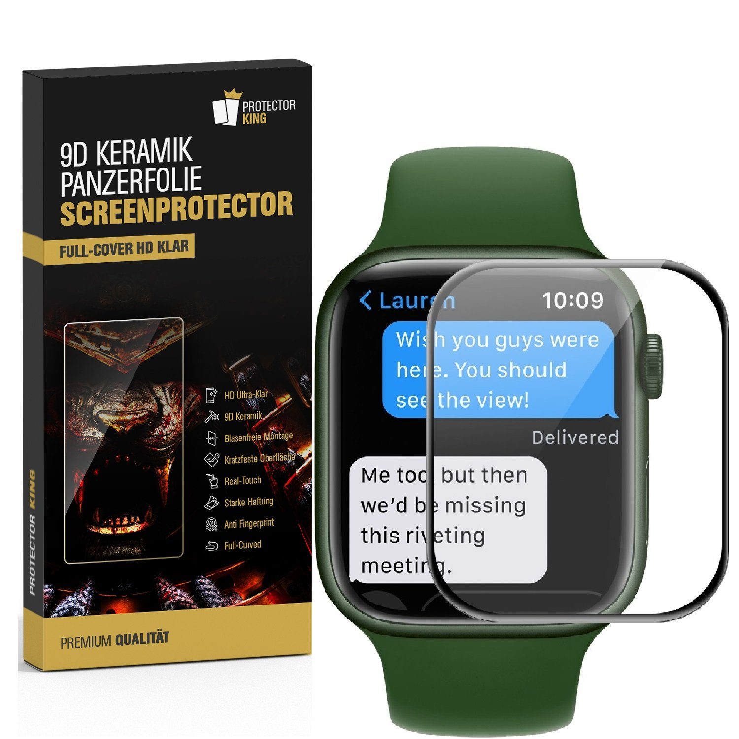 Protectorking Schutzfolie 1x 9D Keramik-Glass für Apple Watch Series 10 46 mm 3D KLAR Panzerfoli, (1-Stück), Anti-Schmutz