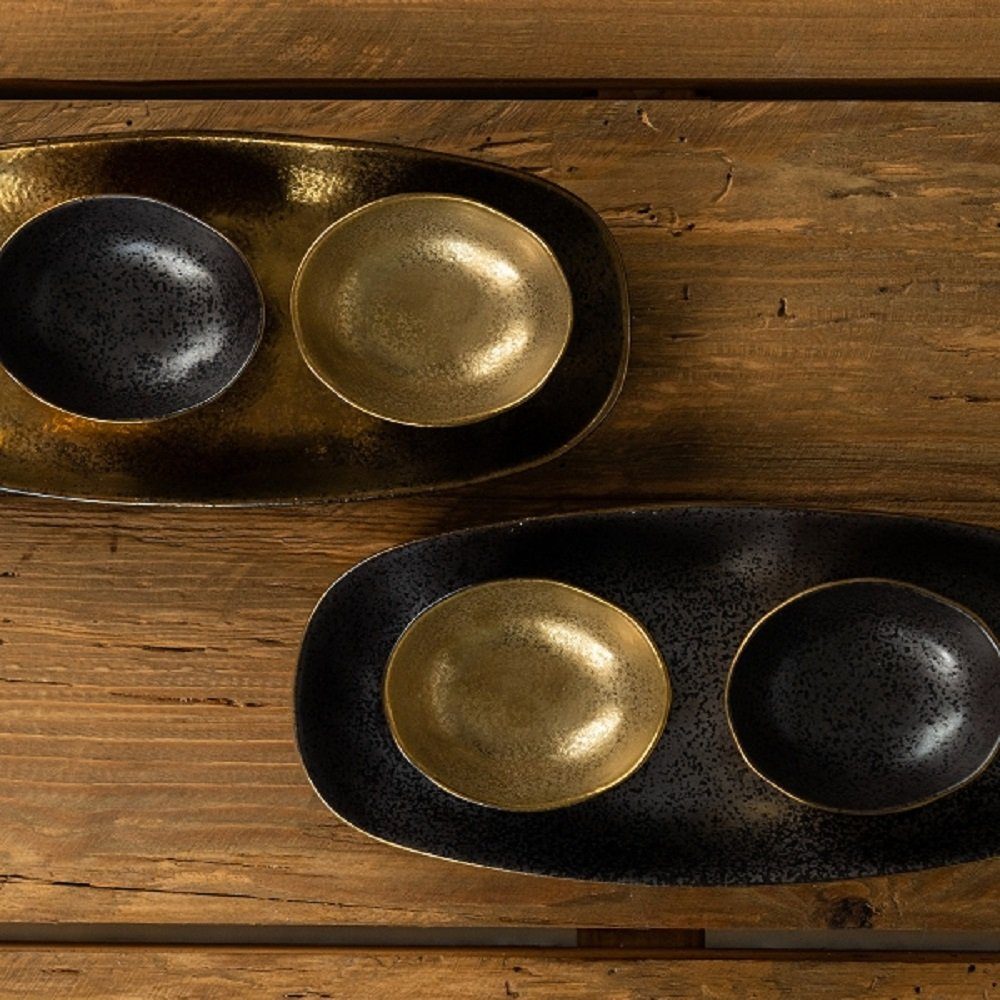 Voß Voß 25x11,5 2er Set Kerzenhalter cm schwarz/gold oval Werner Teller Ceylon Werner Porzellan