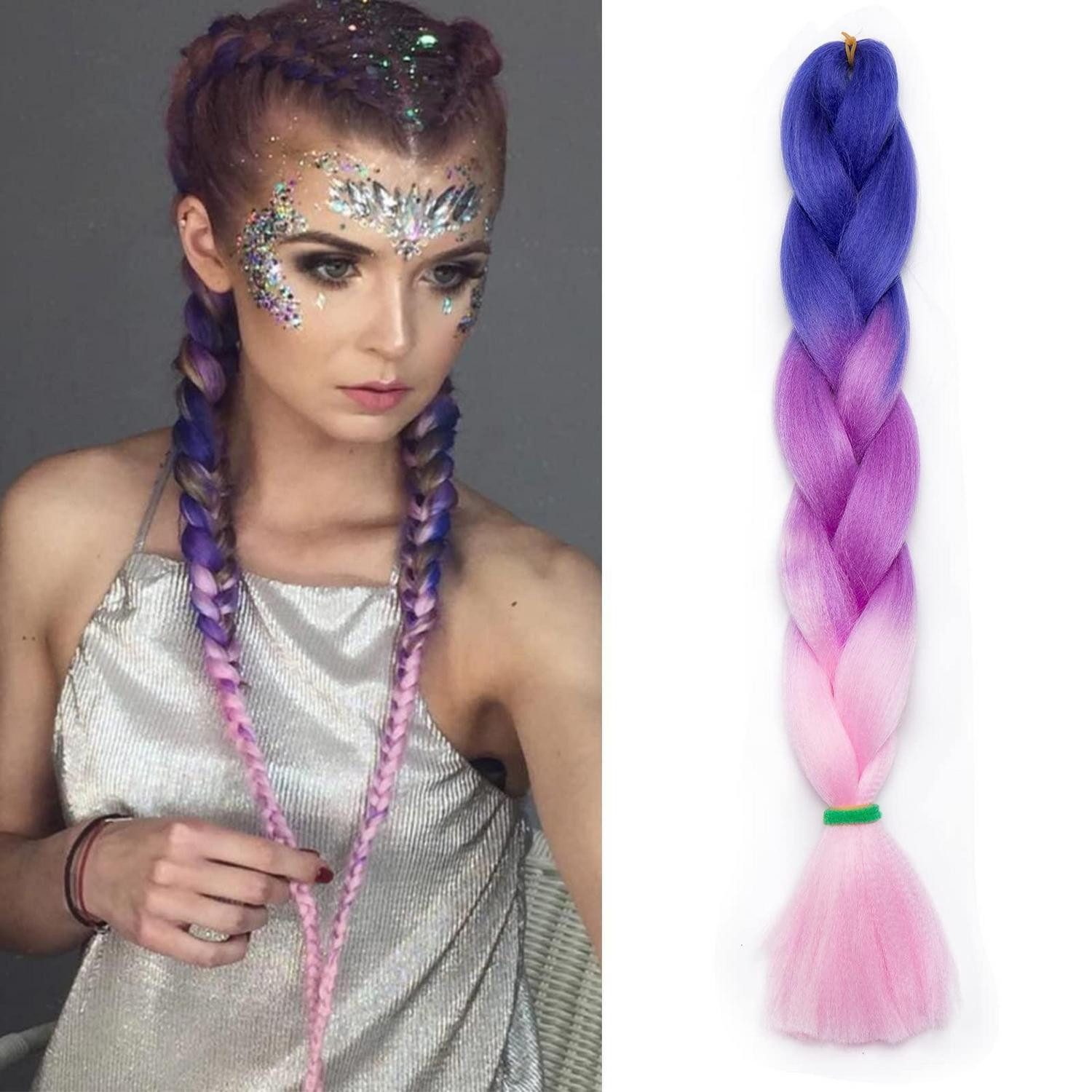 LuxusKollektion Kunsthaar-Extension Extensions 60 cm (1er Pack) Dunkelblau bis Hellviolett bis Hellrosa