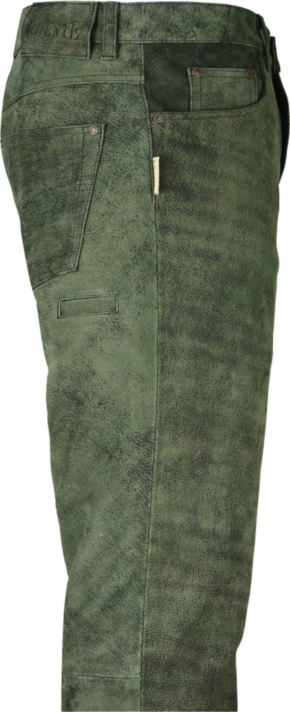 Fuente Leather Wears Lederhose Lederjeans Herren lang-Büffel Nubuk Leder-Braun-Olive Grün antik