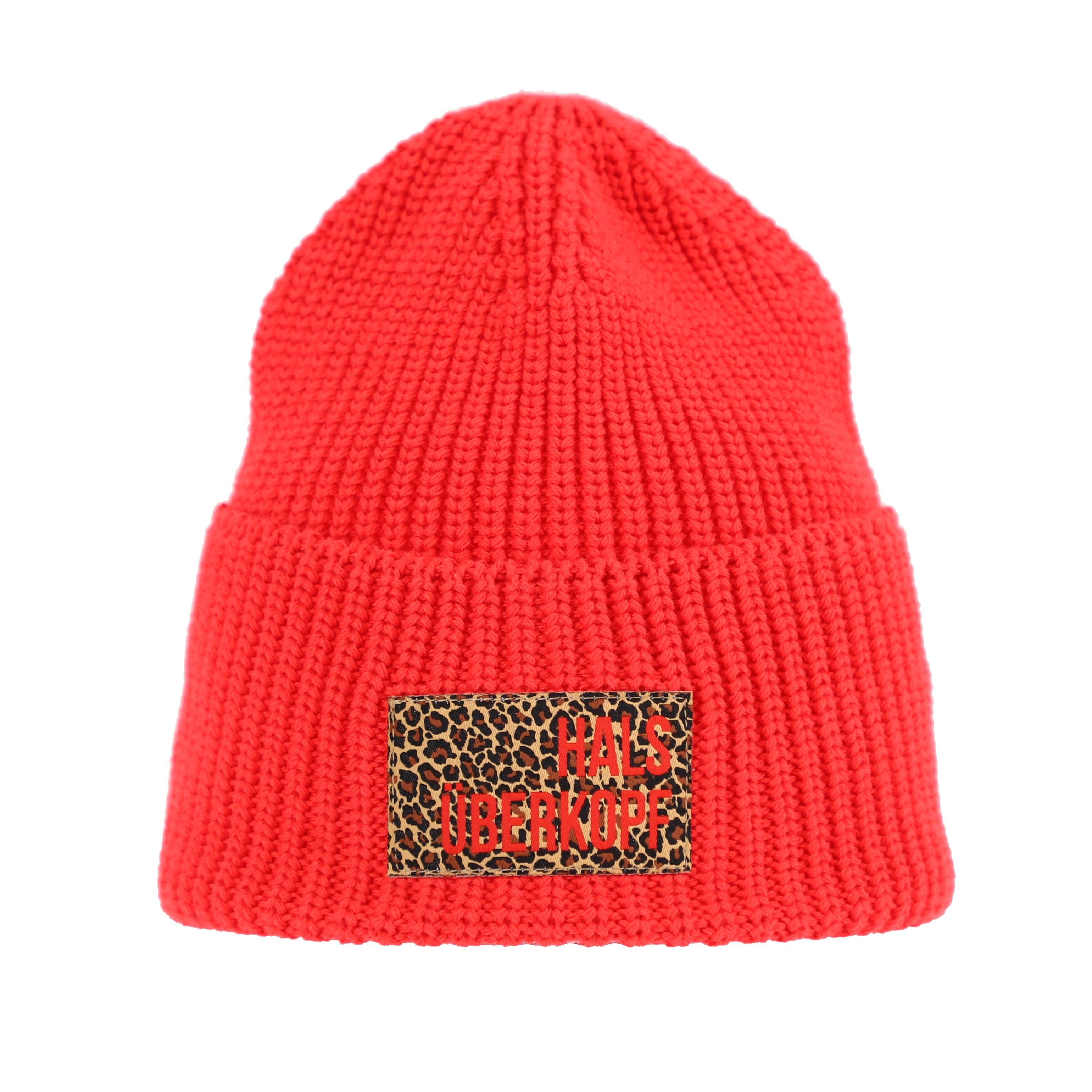 halsüberkopf Accessoires Strickmütze mit Leo-Badge und Schriftzug Halsüberk günstig online kaufen