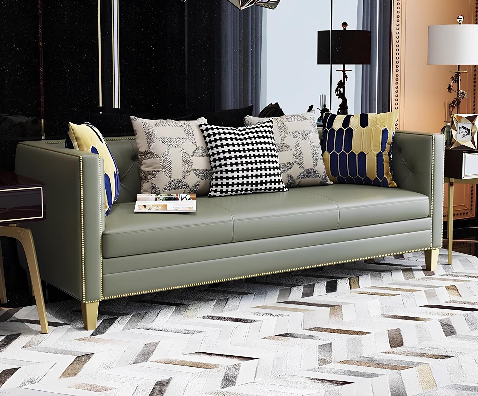 Xlmoebel Polstergarnitur Chesterfield Edelstahl Sofa aus hochwertigem Leder, (2-tlg., Sofa 3 Sitzer + Sessel), Hergestellt in Europa