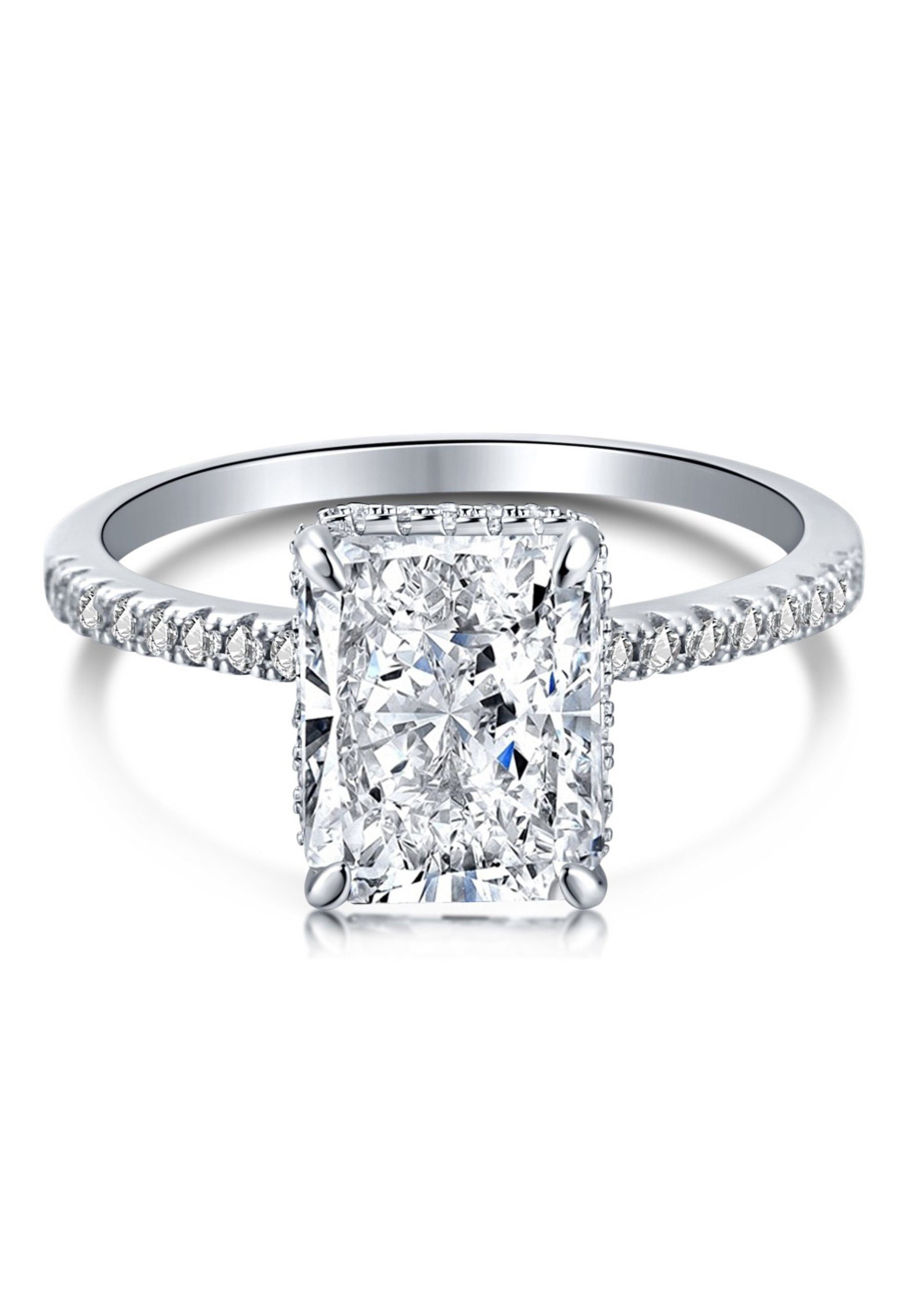 BRELLATO Silberring Damen Cocktailring Cubic Zirconia 925 Echt Sterling Silber (18K Rhodium Vergoldet, Vintage Verlobungsring Antragsring Damenring, Crushed Ice Kristall Ring, mit einem Großen Funkelnden Zirkonia), Bling Schmuck Statement-Ring, Steine: Diamant-Weiss Silber Weißgold Rhodinert | Silberringe