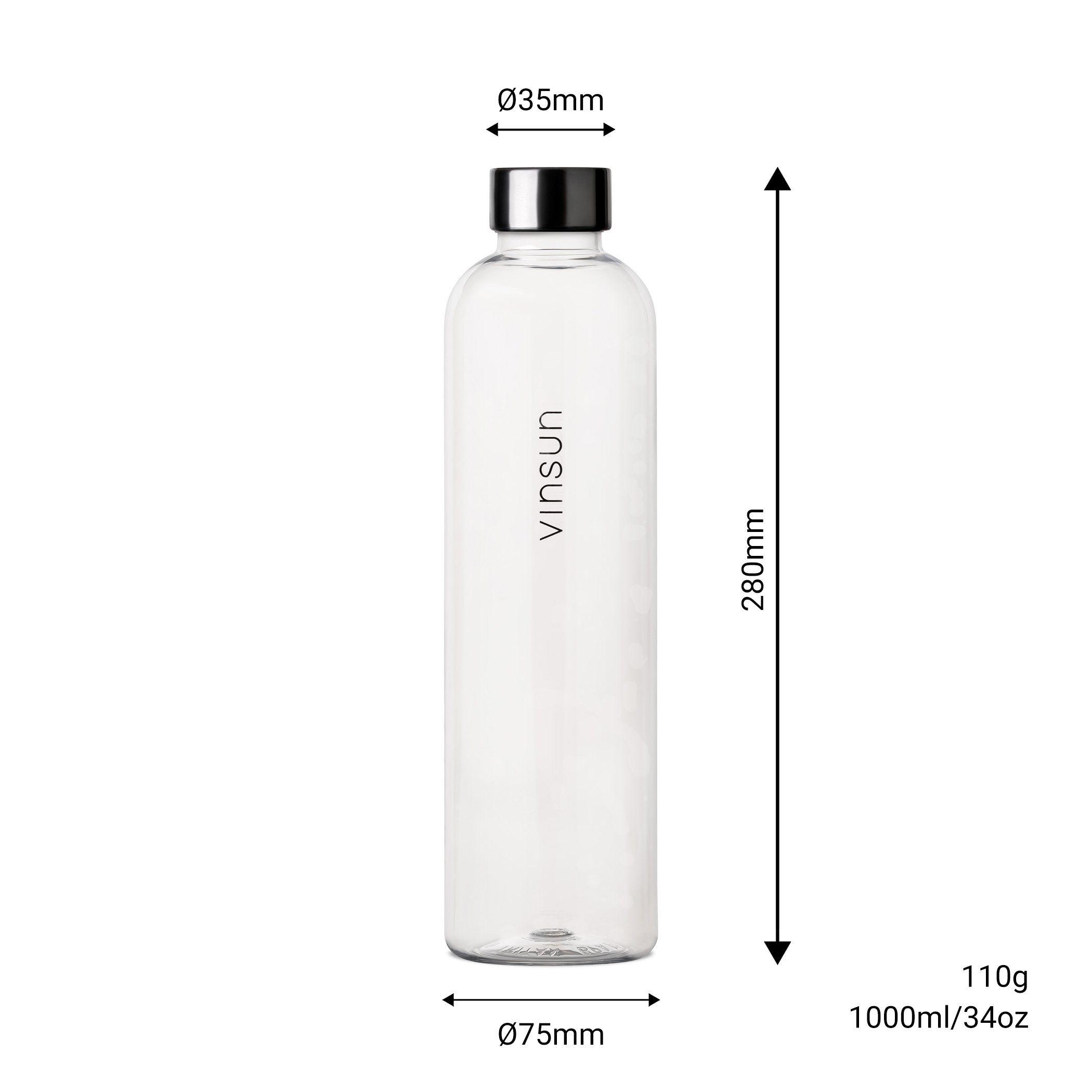 Vinsun Trinkflasche Tritan Wasserflasche 1L, Sportflasche Kohlensäure geeignet & BPA frei, Auslaufsicher, bruchsicher, geruchs- und geschmacksneutral