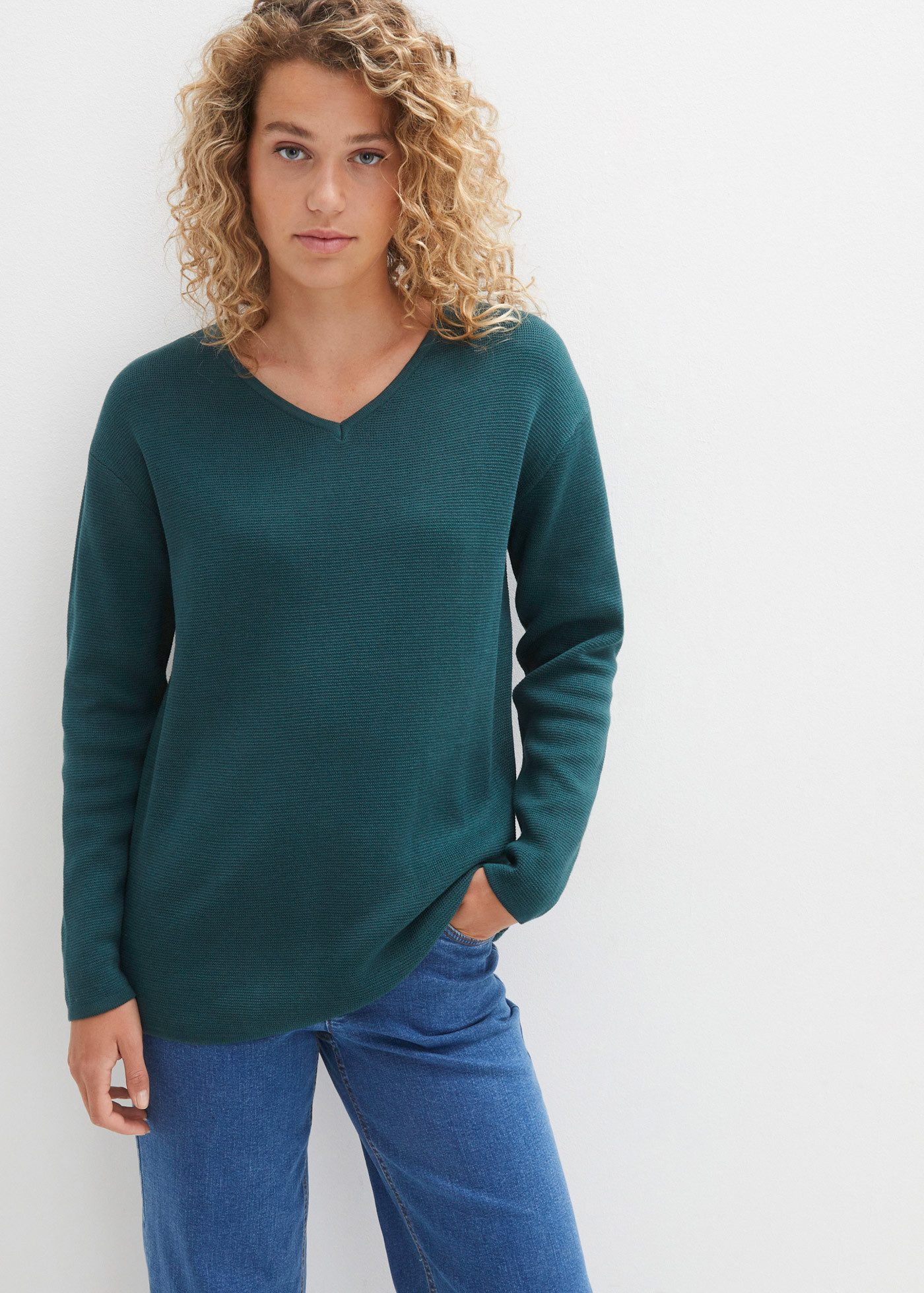 bonprix Strickpullover Milano Rib Pullover mit V-Ausschnitt günstig online kaufen