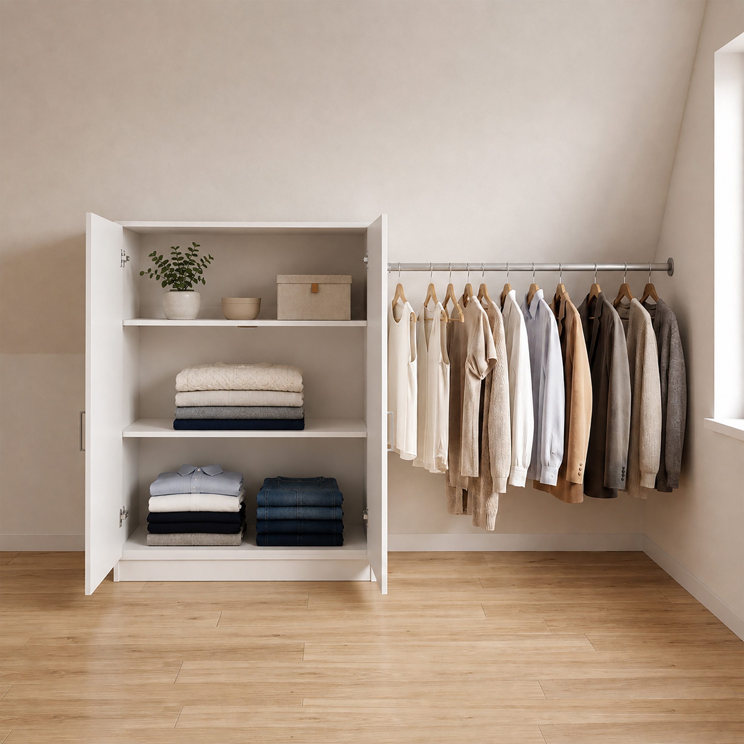 VCM Kleiderschrank Dacho M Garderobe B. 90 x T. 52 x H. 100 cm Für Dachschräge mit Kleiderstange, viel Stauraum – Bild 4 von 5
