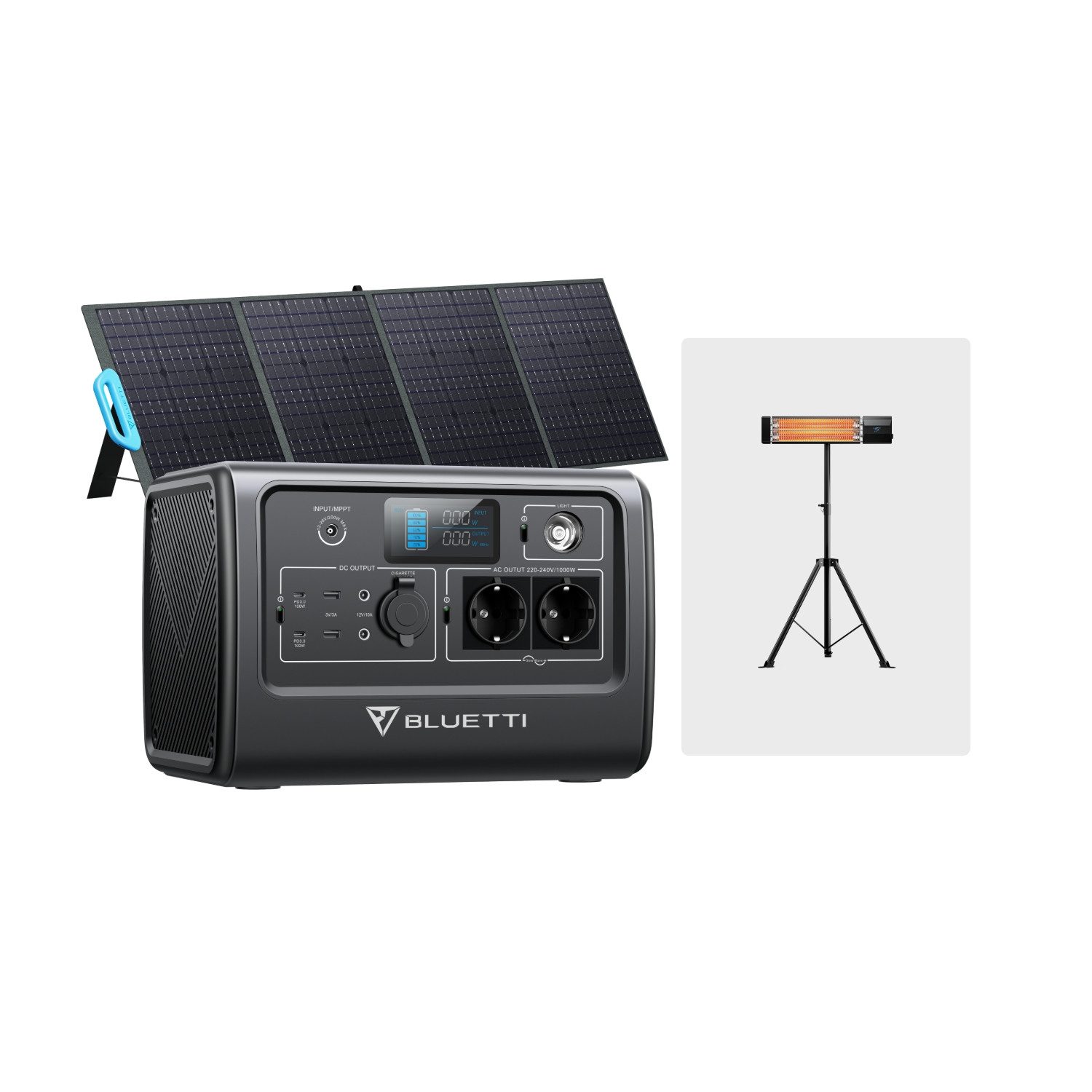 BLUETTI Stromerzeuger EB70 Solar Generator mit 200W Solar Panel, (mit 2 1000W AC Ausgängen Tragbare Powerstation kit für Autoreisen, Netzunabhängig, Stromausfälle, 1-tlg), 716Wh LiFePO4 Batterie-Backup