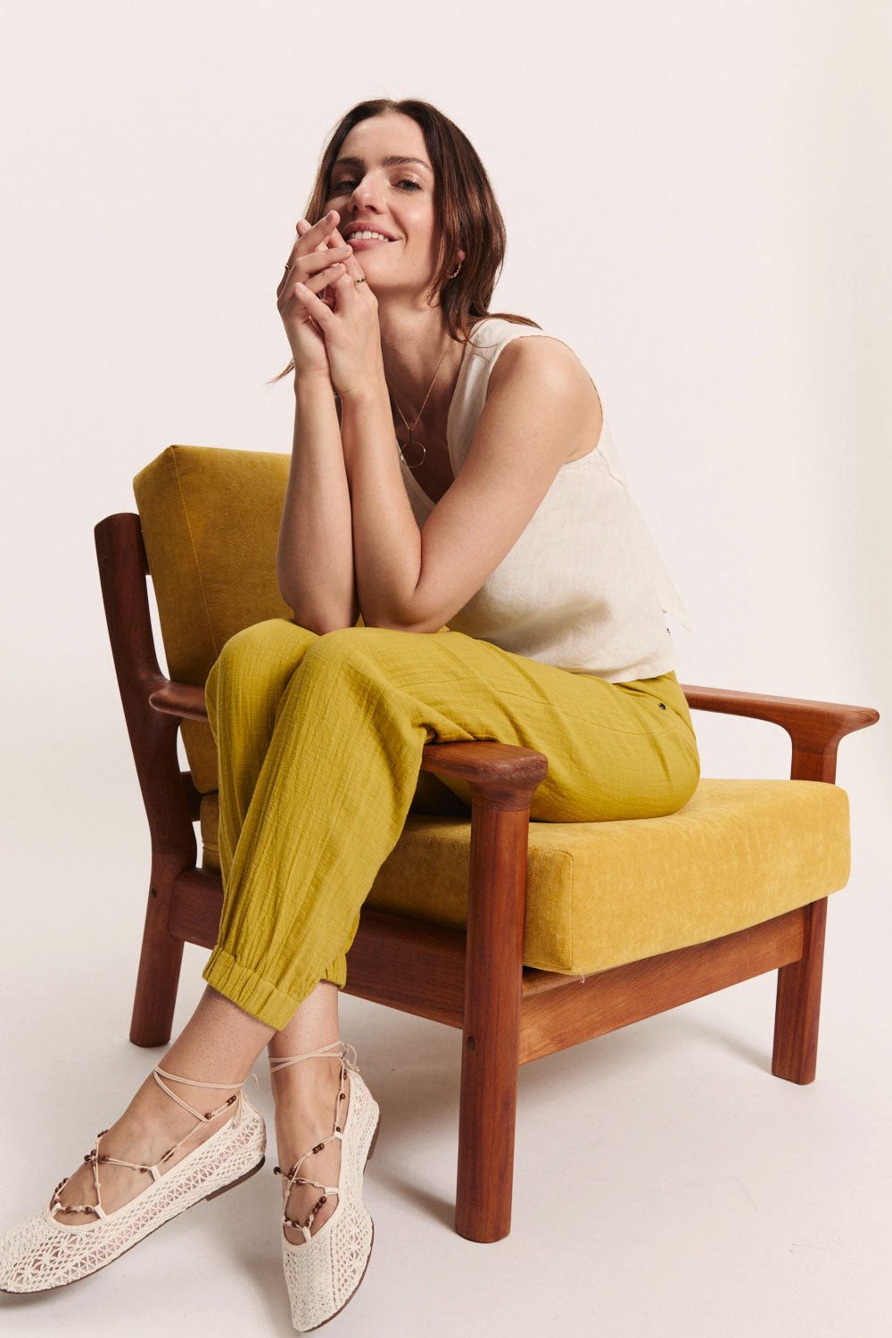 Tranquillo Stoffhose Hose Aidaa Slub Musselin GOTS Lockere Hose mit elastischen Bündchen an den Beinen