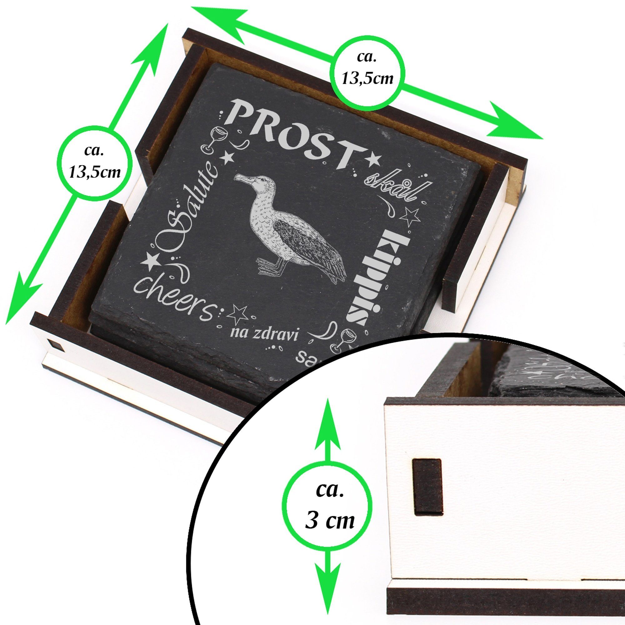 Box Flaschenuntersetzer, Dekolando Albatros inkl. Getränkeuntersetzer - 6-tlg. & Prost