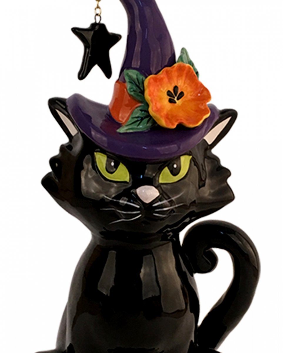 Horror-Shop Dekofigur Katze mit Keramik aus Hexenhut Figur 31cm
