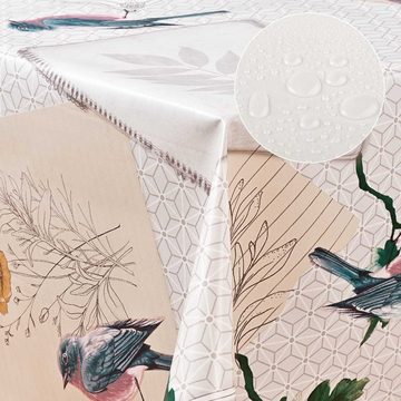 laro Tischdecke Wachstuch-Tischdecken Abwaschbar Vogel. Blumen. grün rechteckig