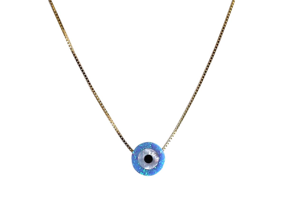 Edellis Charm-Kette Vergoldete, rhodinierte Box Silberhalskette mit Evil Eye Opal Anhänger