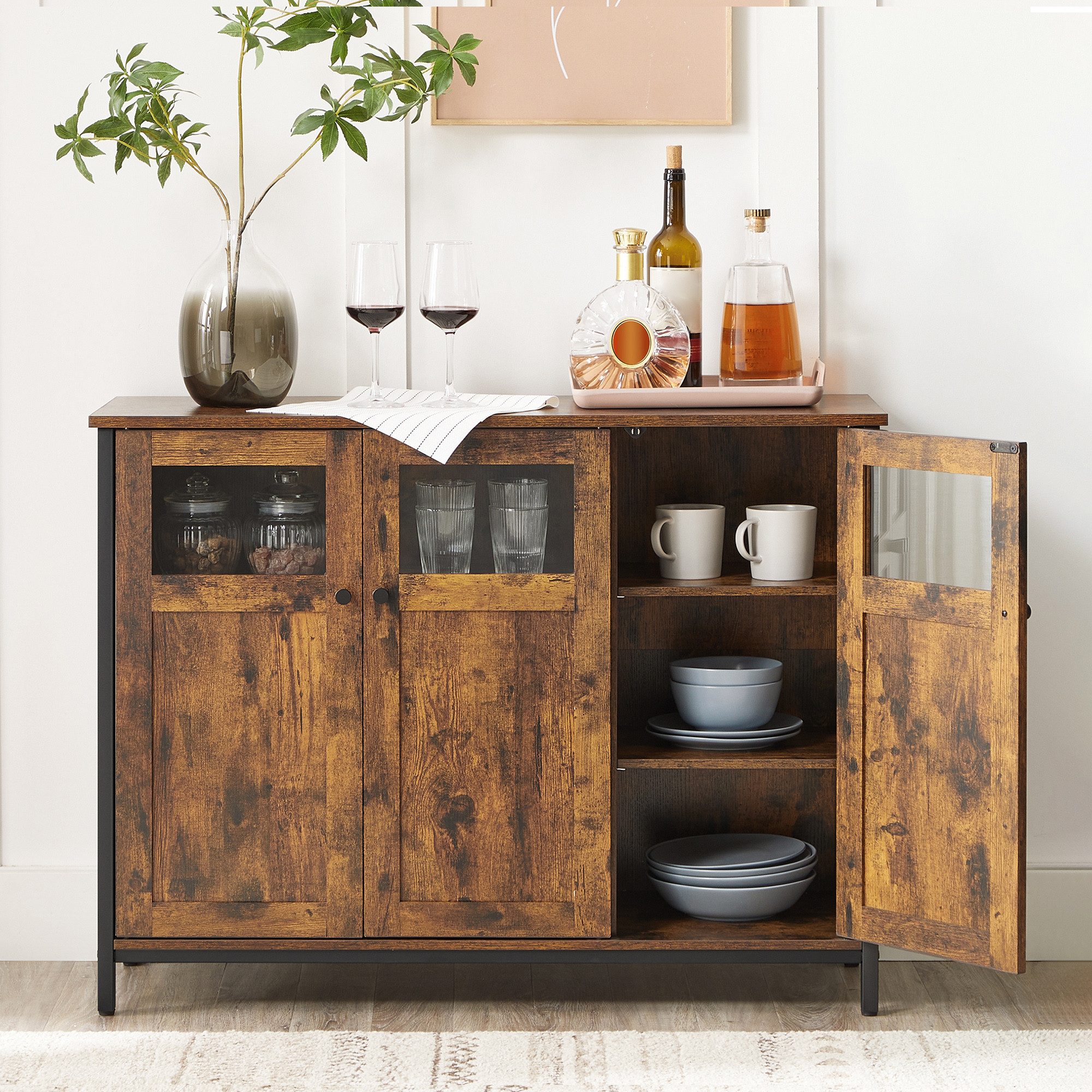 VASAGLE Sideboard Küchenschrank (Aufbewahrungsschrank, Stahlrahmen, Industr günstig online kaufen