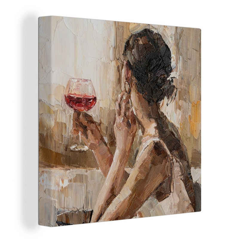 OneMillionCanvasses® Gemälde Gemälde - Ölfarbe - Frau - Wein, (1 St), Leinwand Bilder für Wohnzimmer Schlafzimmer