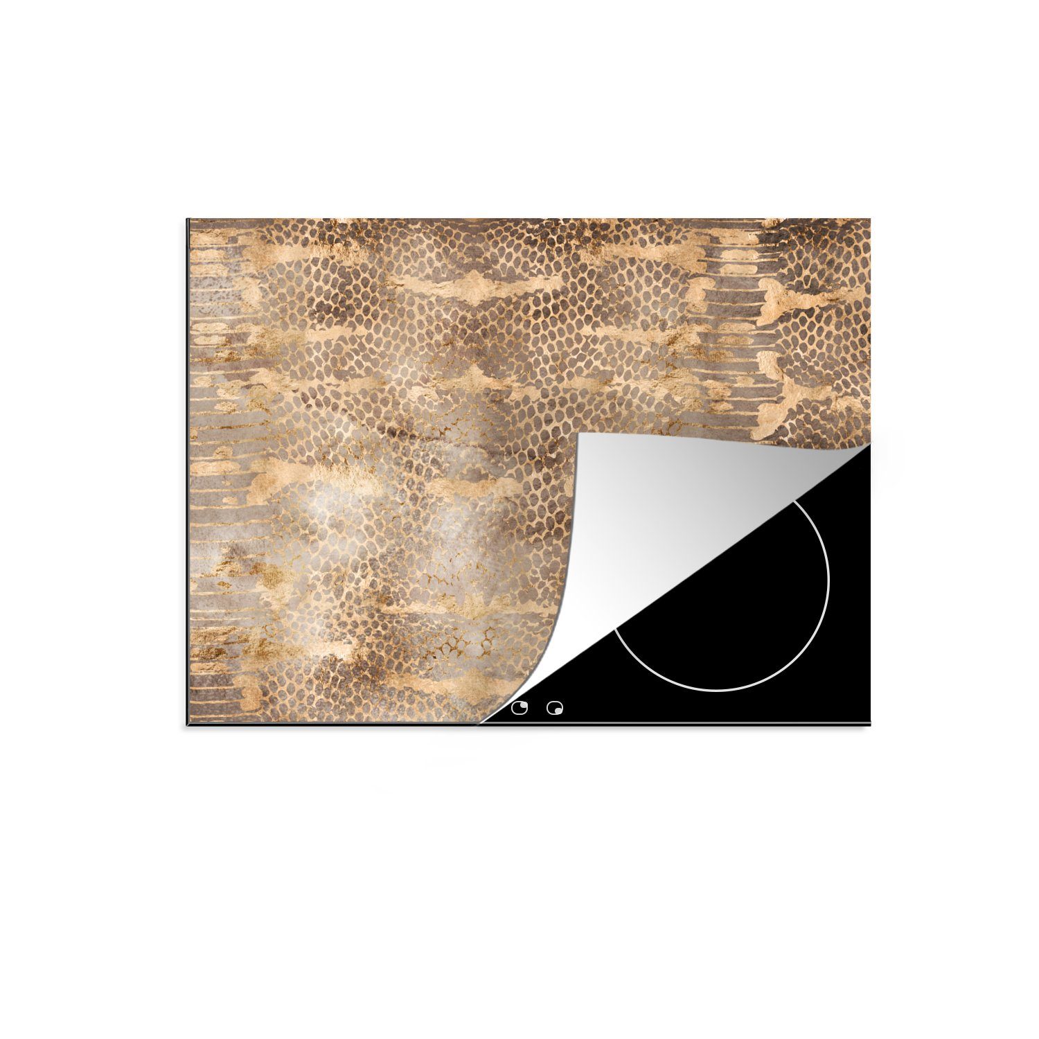 MuchoWow Herdblende-/Abdeckplatte Tiermuster - Schlange - Gold - Schick, Vinyl, (1 tlg), 71x52 cm, Induktionskochfeld Schutz für die küche, Ceranfeldabdeckung