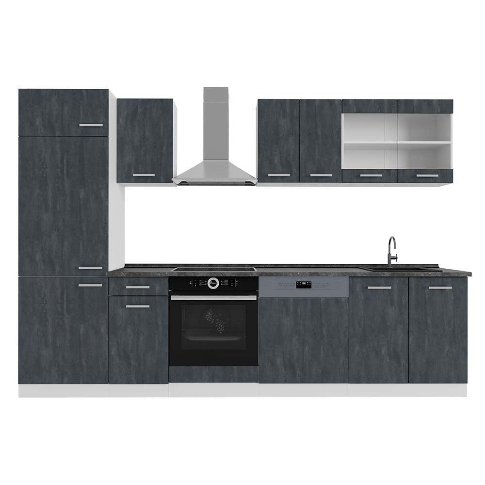 Vicco Küchenzeile R-Line, Schwarz Beton/Weiß, 300 cm AP Anthrazit