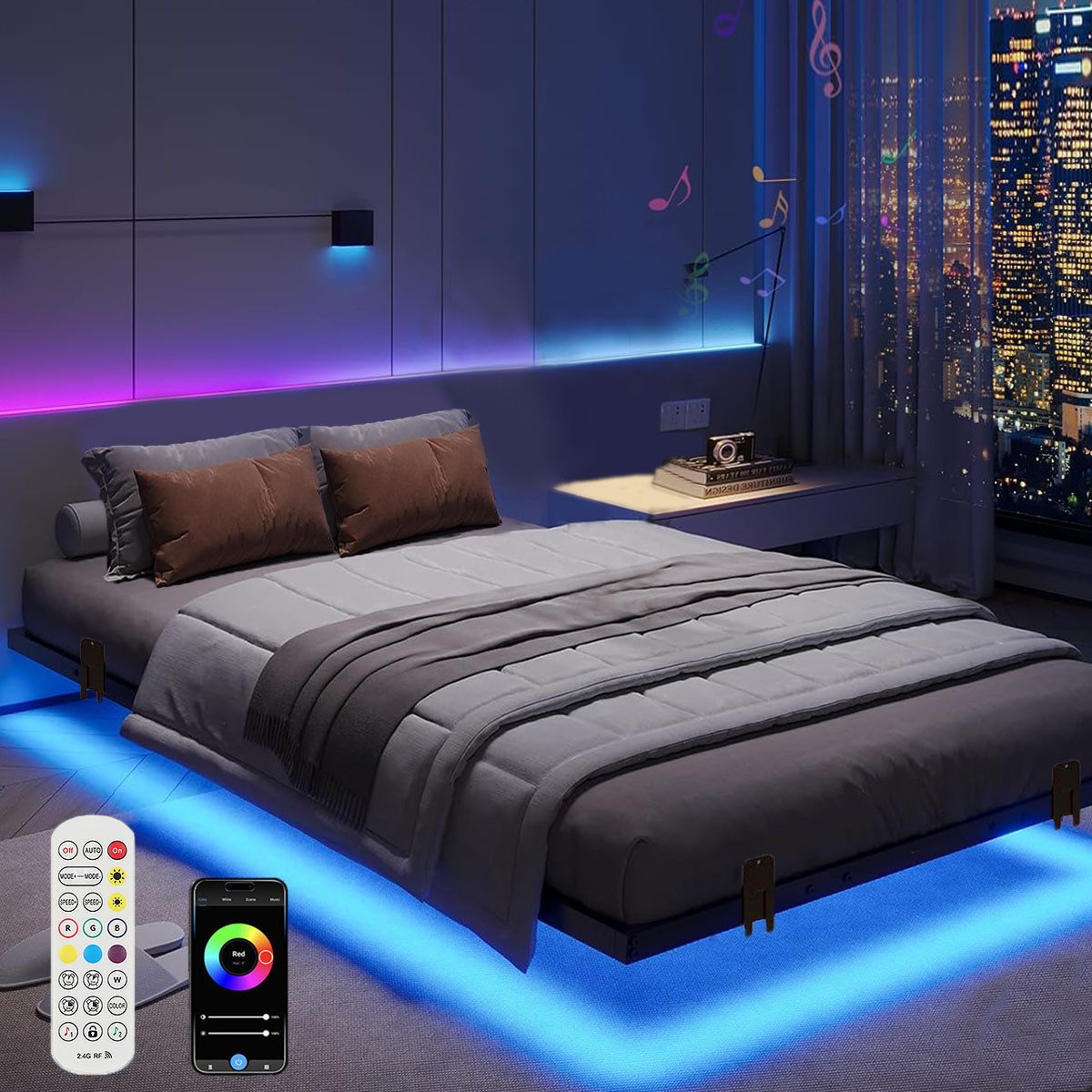 oyajia Bettgestell Doppelbett 140x200cm mit Lattenrost, Schwebebett Gestell günstig online kaufen