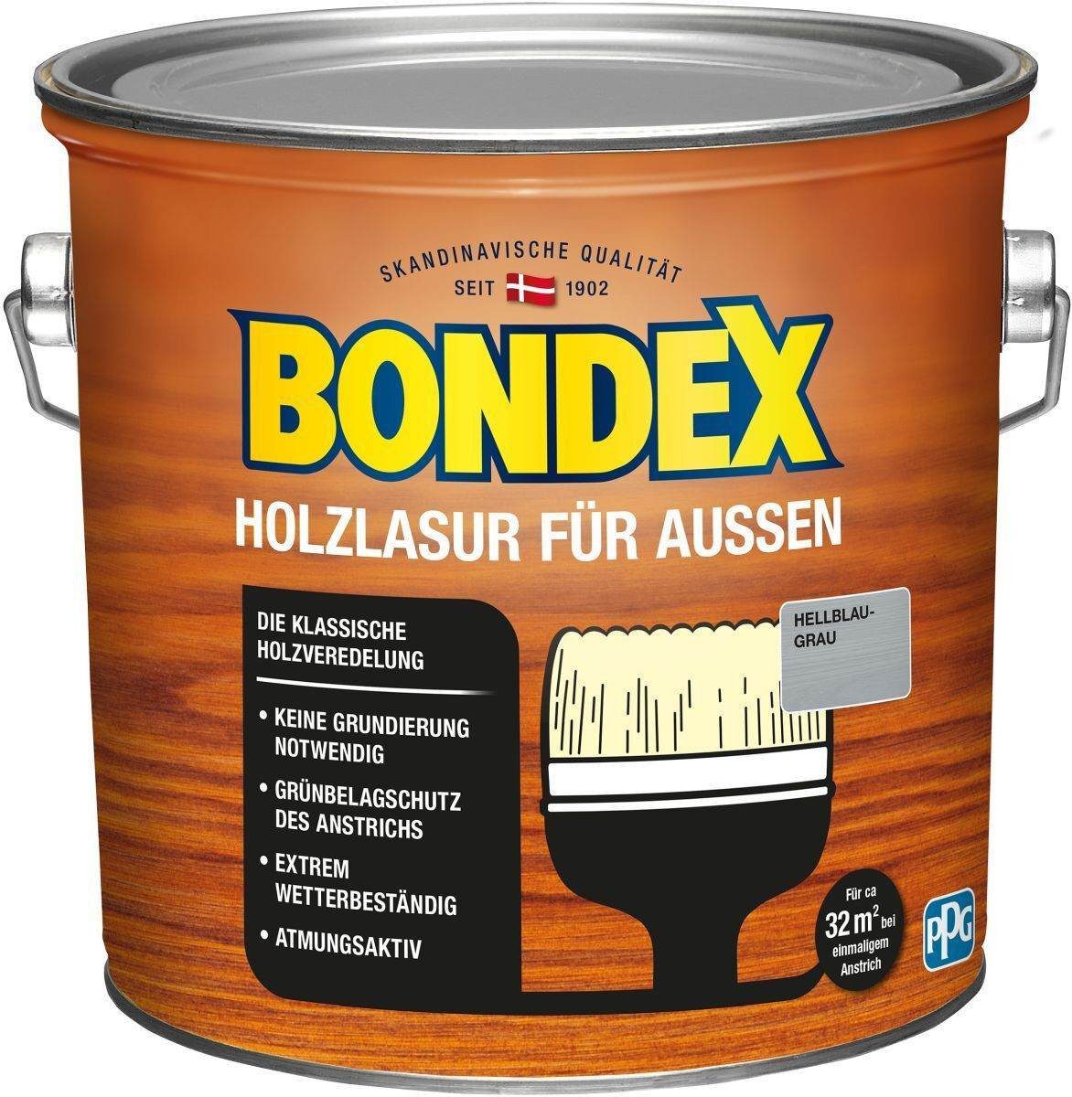 Bondex Holzschutzlasur für Aussen, 2,5 l, TÜV- geprüfte Witterungsbeständigkeit, 16 Farben