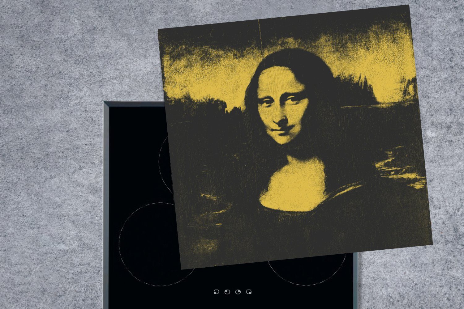 Mona Kunst, - Arbeitsplatte Herdblende-/Abdeckplatte (1 für tlg), 78x78 cm, da - Leonardo Vinci Vinyl, MuchoWow Ceranfeldabdeckung, Lisa küche