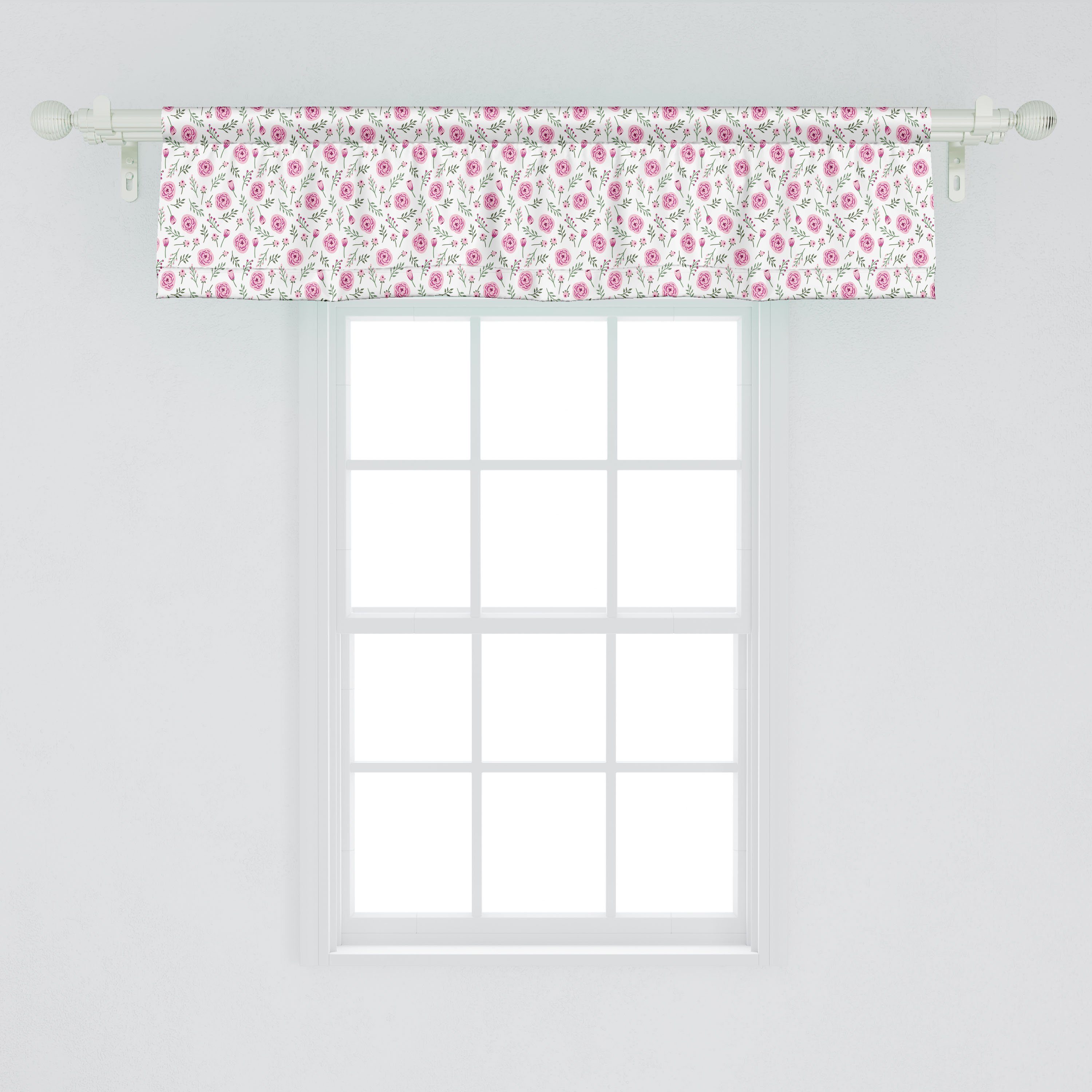 Stangentasche, Scheibengardine Dekor und Microfaser, Romantisch Vorhang Knospen Abakuhaus, Blumen-Blüten mit Volant für Küche Schlafzimmer