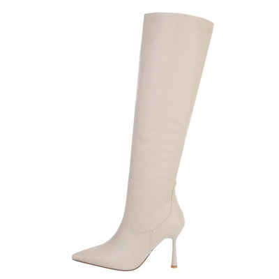 Ital-Design Damen Elegant High-Heel-Stiefel Pfennig-/Stilettoabsatz High-Heel Stiefel in Beige