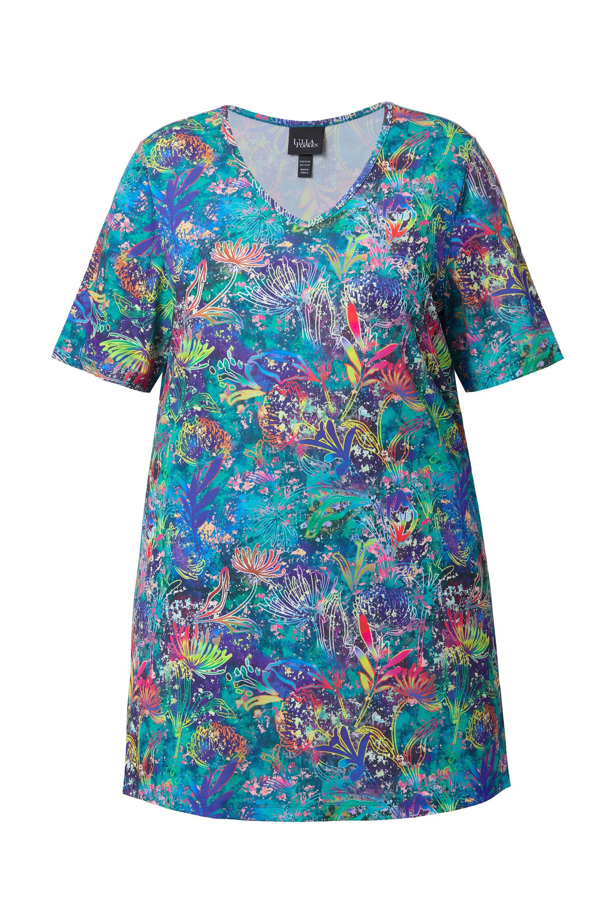 Ulla Popken Longshirt Longshirt A-Linie V-Ausschnitt Halbarm günstig online kaufen