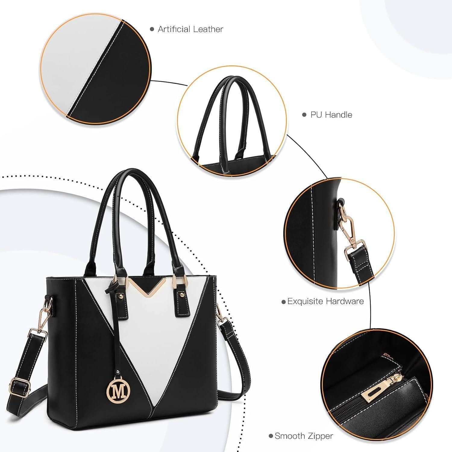 LuxusKollektion Handtasche Damen Handtasche Schultertasche Shopper Schwarz Ledertasche Set