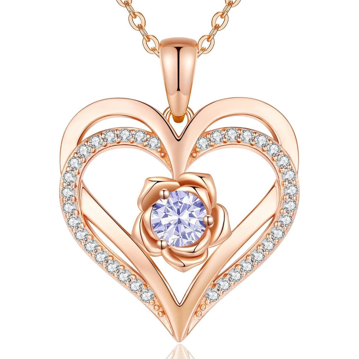 LuxusKollektion Kette mit Anhänger Halskette Damen Rosegold Herz 925 Silber RoseGold Necklace-06
