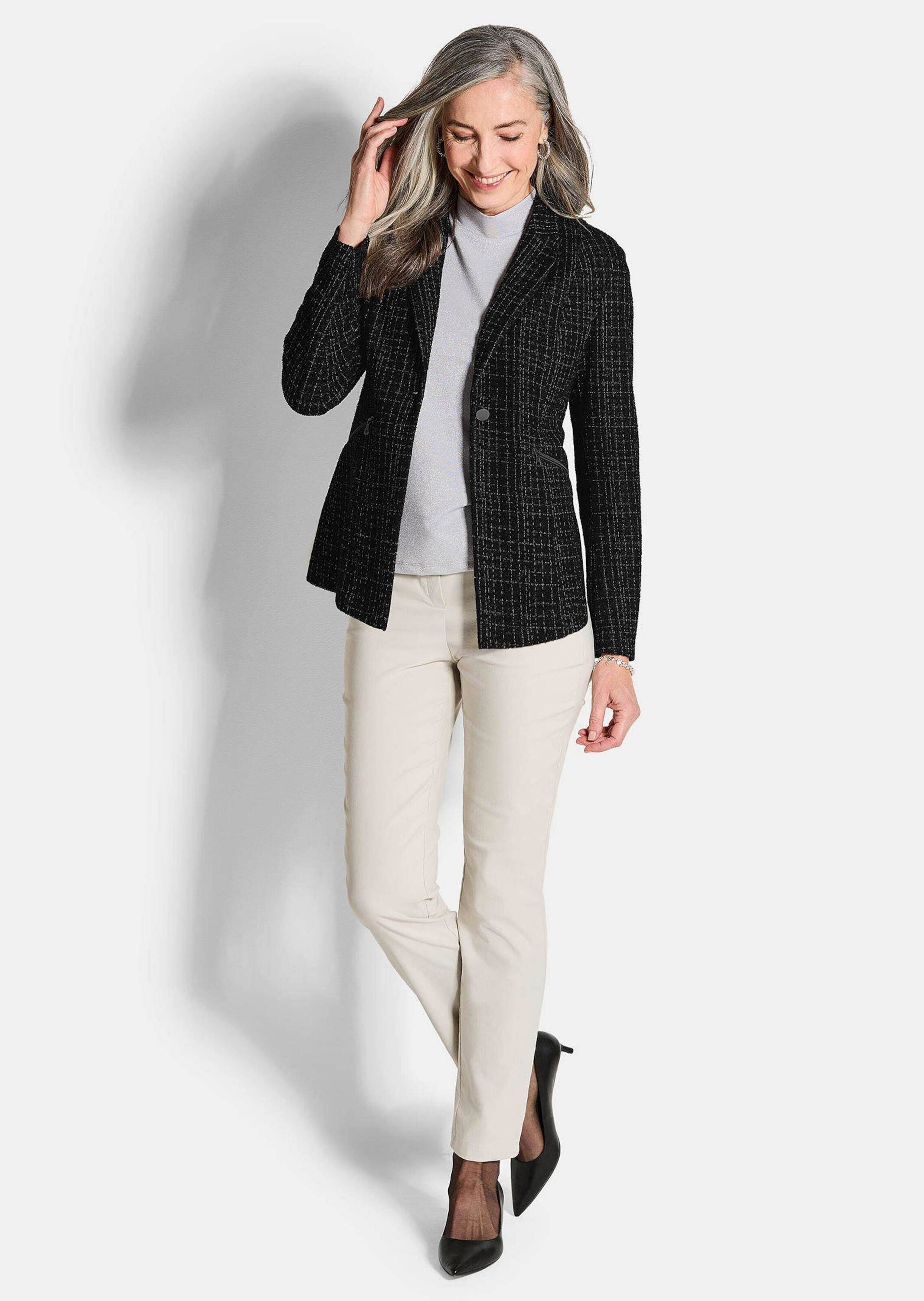 GOLDNER Jerseyblazer Eleganter Baumwollblazer, Karomuster Tweedjacke mit ve günstig online kaufen