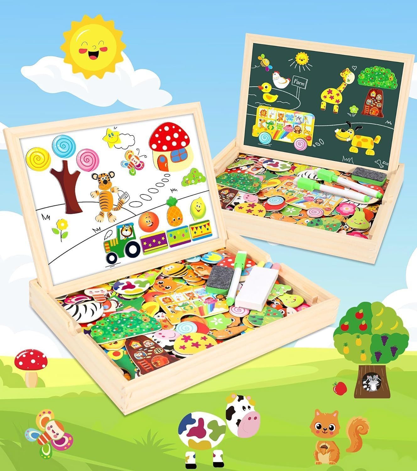 POPOLIC Rahmenpuzzle 2024 Neues Doppelseitiges Magnetisches Holzpuzzle, Puz günstig online kaufen