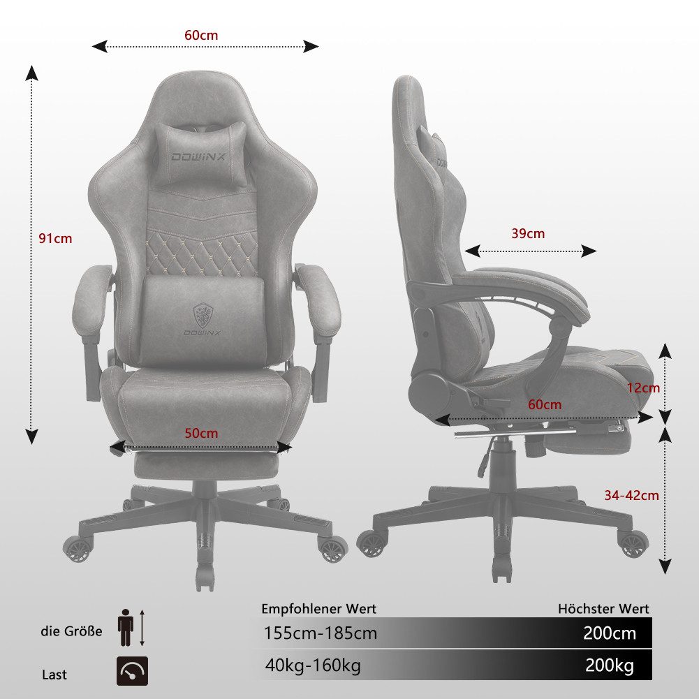 Dowinx Gaming-Stuhl Ergonomisches Design mit Massage Lendenwirbelstütze und günstig online kaufen