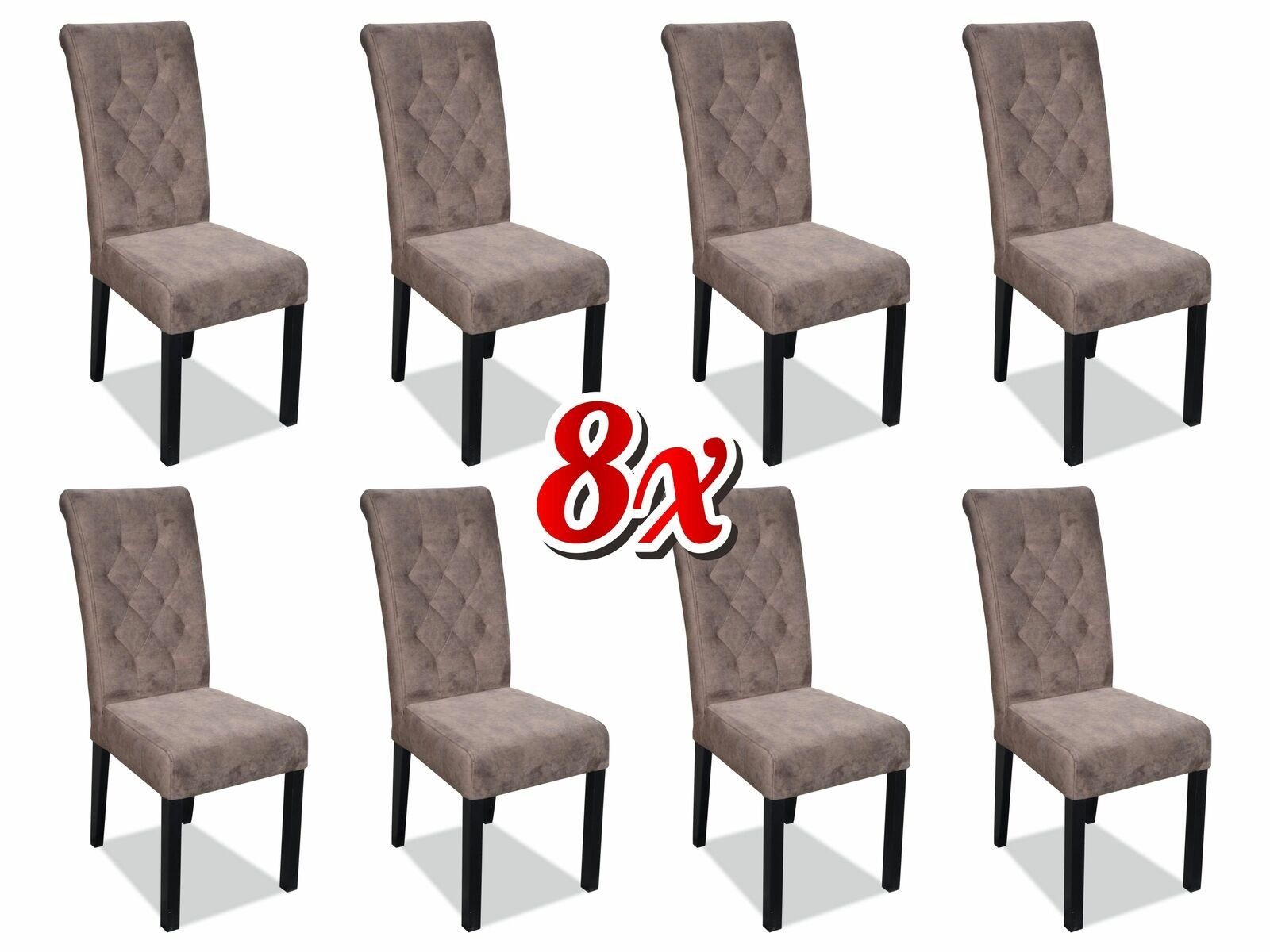 JVmoebel Stuhl, Chesterfield 8x Sessel Design Polster Stühle Stuhl Klassische Lehn Textil Holz Braun