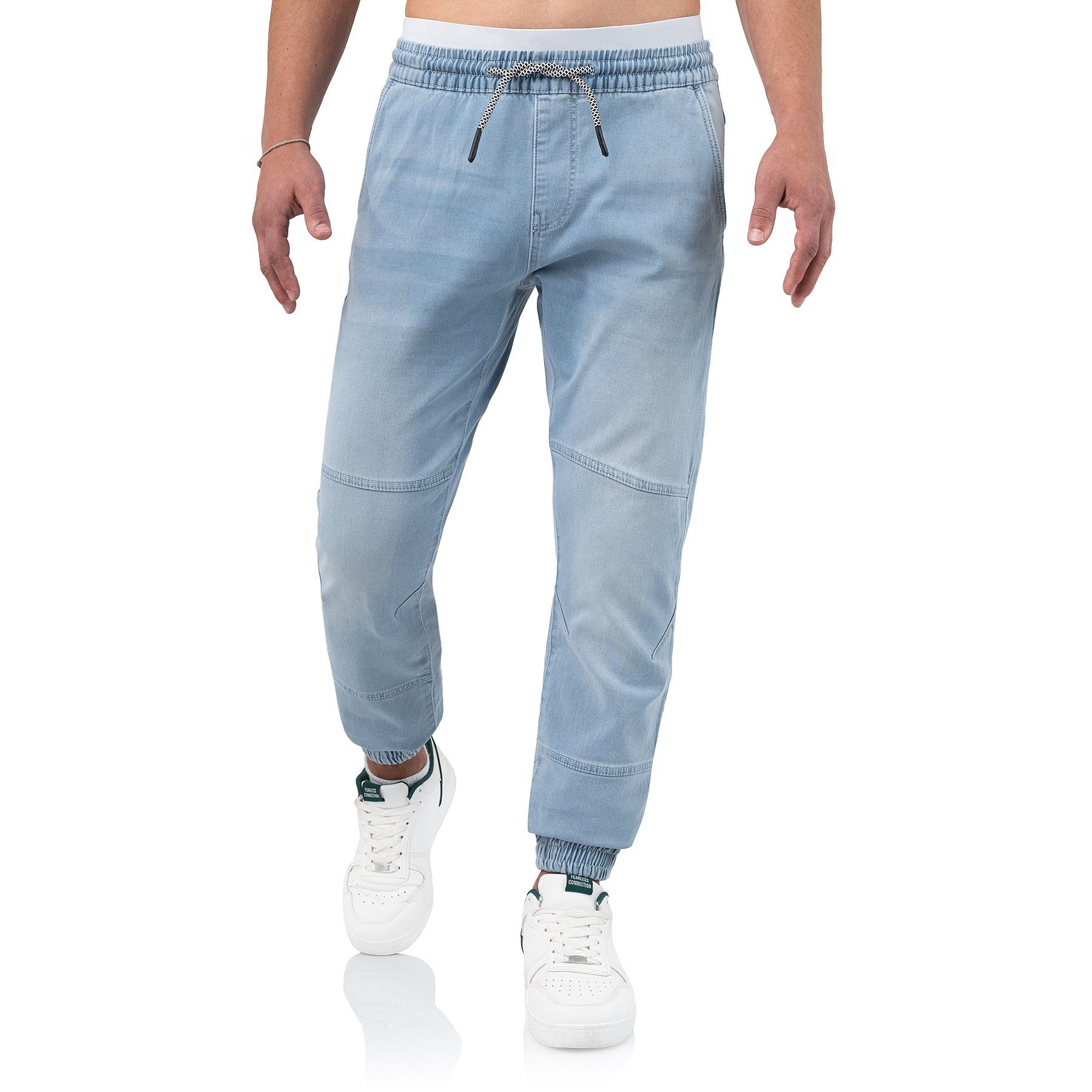 Schlupfhose Bund lässige mit elastischem in Oltjon Indicode Freizeithose Jeansoptik bequeme Dim Blue