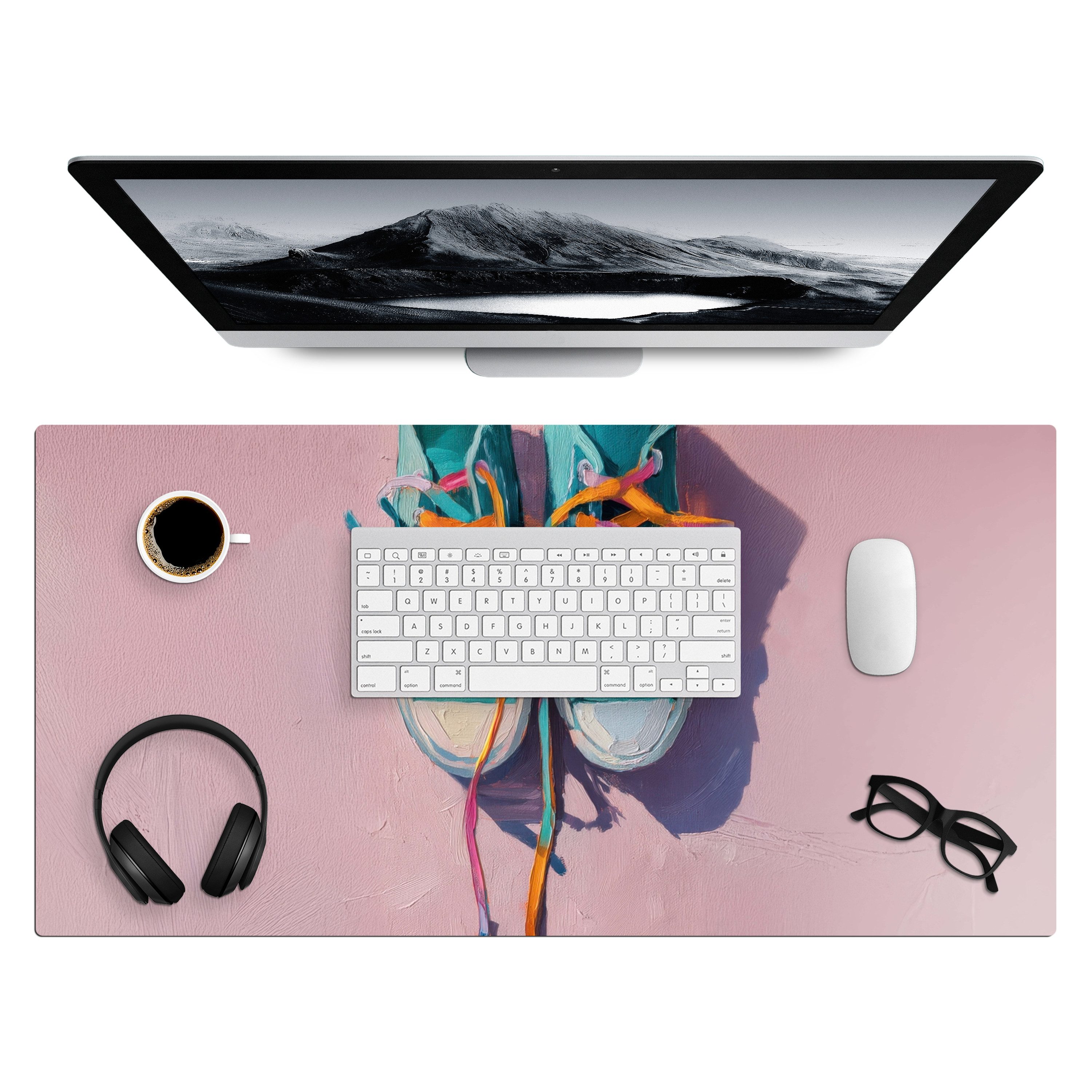 MuchoWow Gaming Mauspad Turnschuhe - Schnürsenkel - Bunt - Farbton (1-St), Gaming Mauspad XXL, Schreibtischunterlage, Desk Mat Groß, 80x40 cm