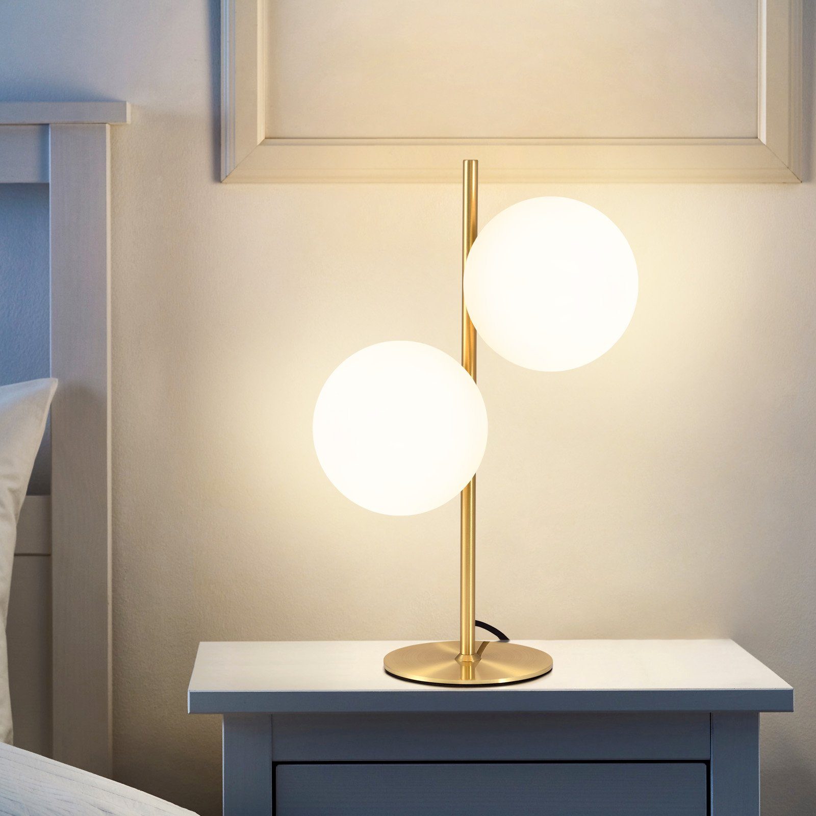 ZMH Tischleuchte Vintage Nachttischlampe - Schwarz/Gold 2 Flammig Glas, HochwertigeDesign, ohne Leuchtmittel, E27 Industrial Schlafzimmerlampe mit 1,5M Kabel für Wohnzimmer