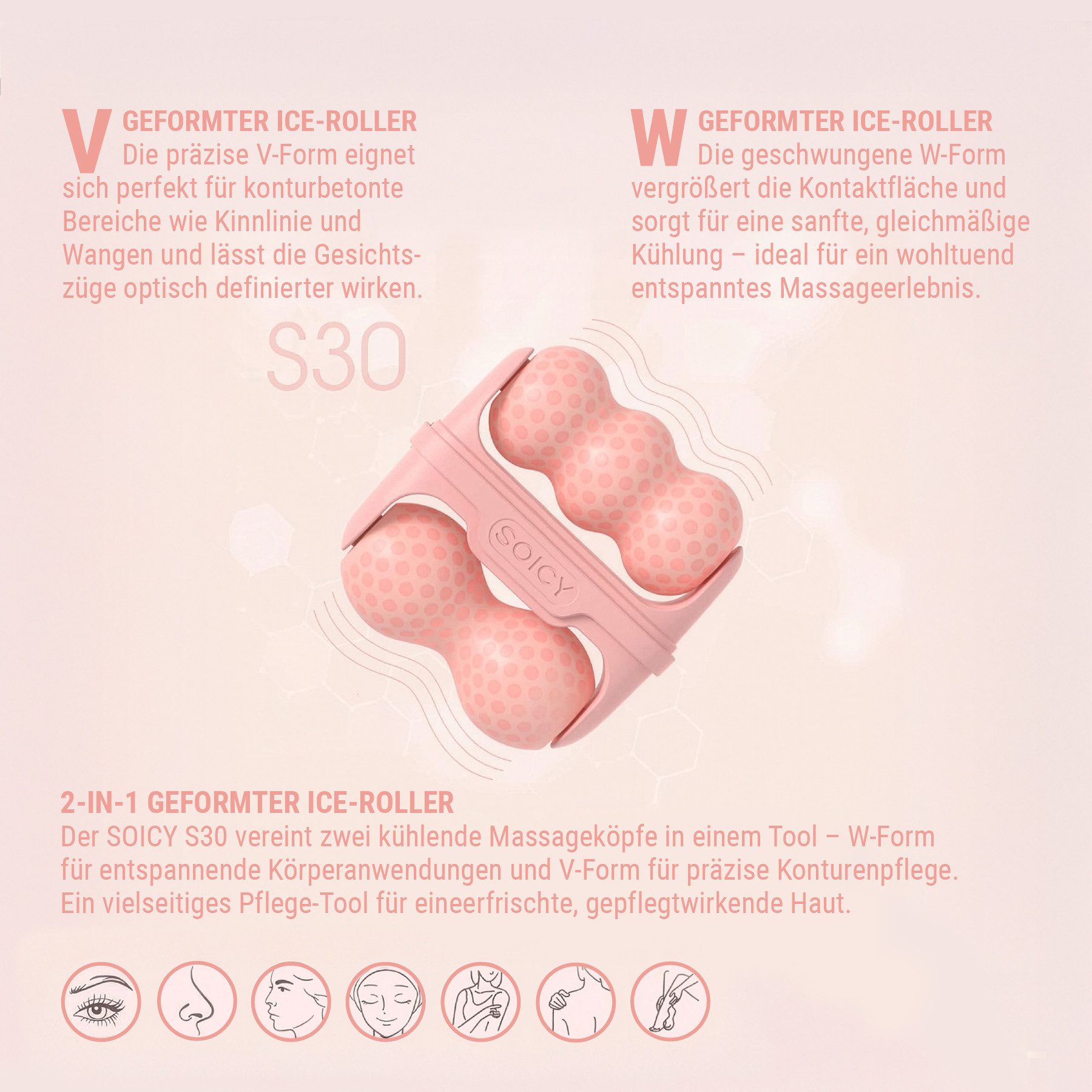 P-Beauty Cosmetic Accessories Gesichtspflege Eisroller für Gesicht und Körper Gesichtsroller Massagegerät V W Form, Eis roller, Massage, Kühl, V-W Form