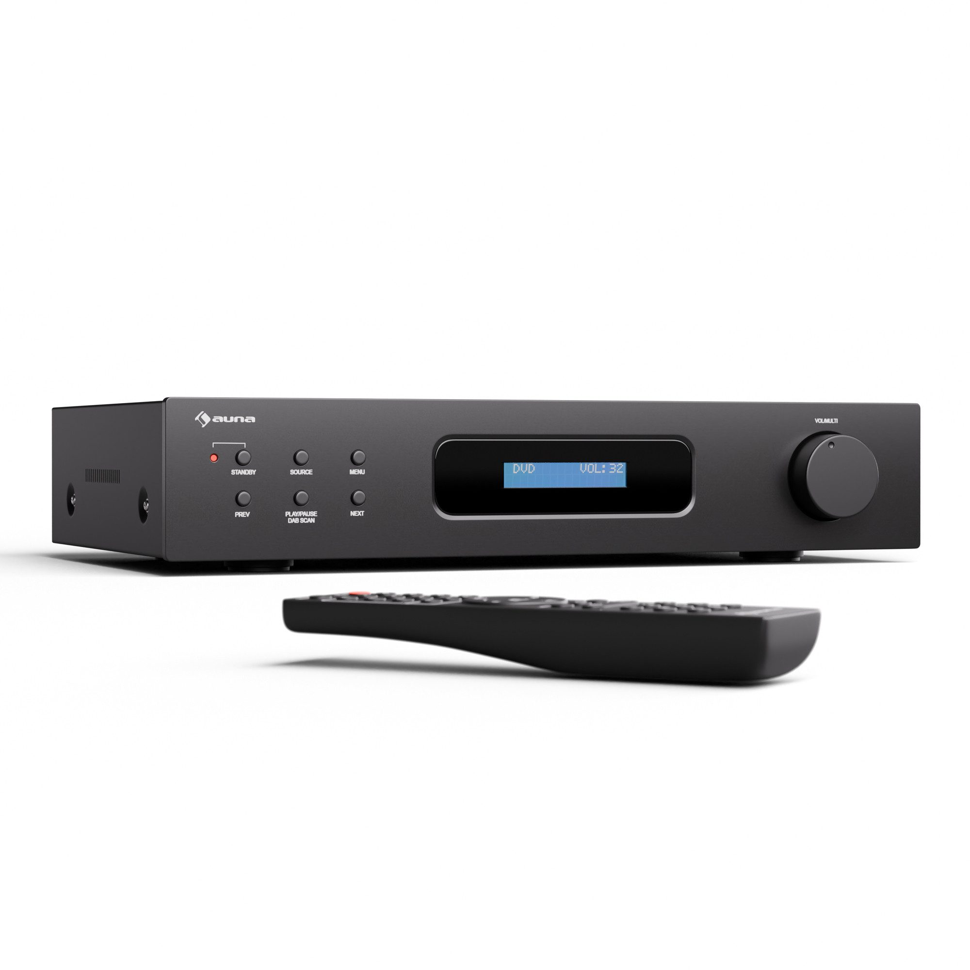 Auna auna Art22 Amplifier DAB+ 2x100W BT black Audioverstärker (Anzahl Kanäle: 4-Kanal, 120 W, DAB+ Bluetooth HiFi-Verstärker 120 W FM CD DVD Fernbedienung)