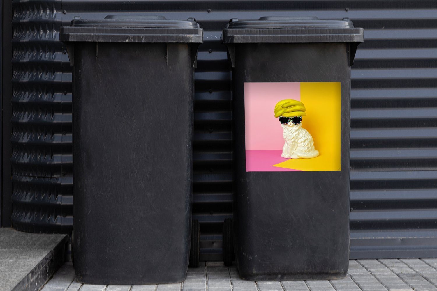Abfalbehälter Katze - (1 Rosa Sticker, Bananen - Gelb MuchoWow St), Mülleimer-aufkleber, Container, Wandsticker Mülltonne, -