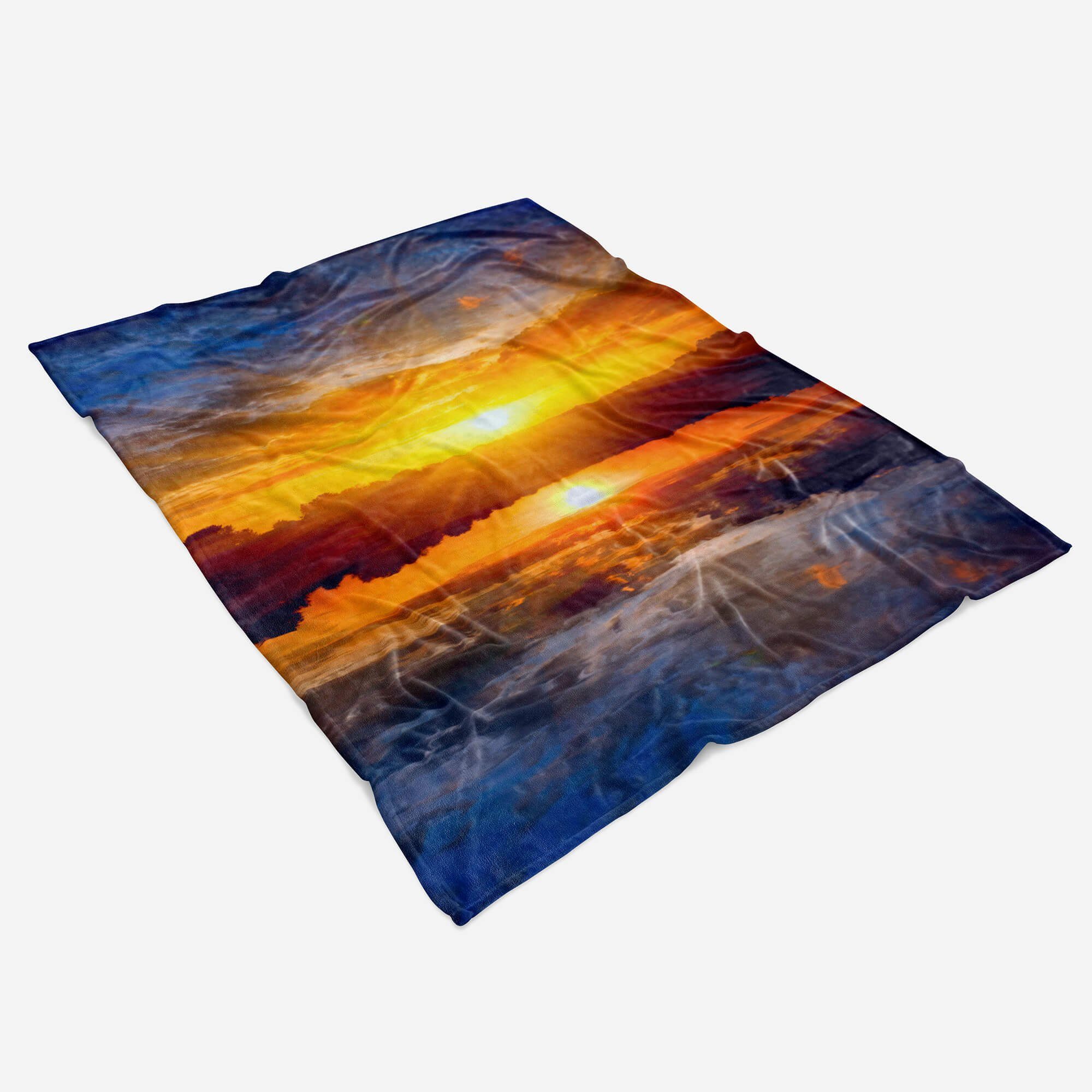 Sinus Art Handtücher See Handtuch Fotomotiv Handtuch (1-St), Baumwolle-Polyester-Mix Strandhandtuch mit Kuscheldecke Sonnenuntergang, Berge Saunatuch