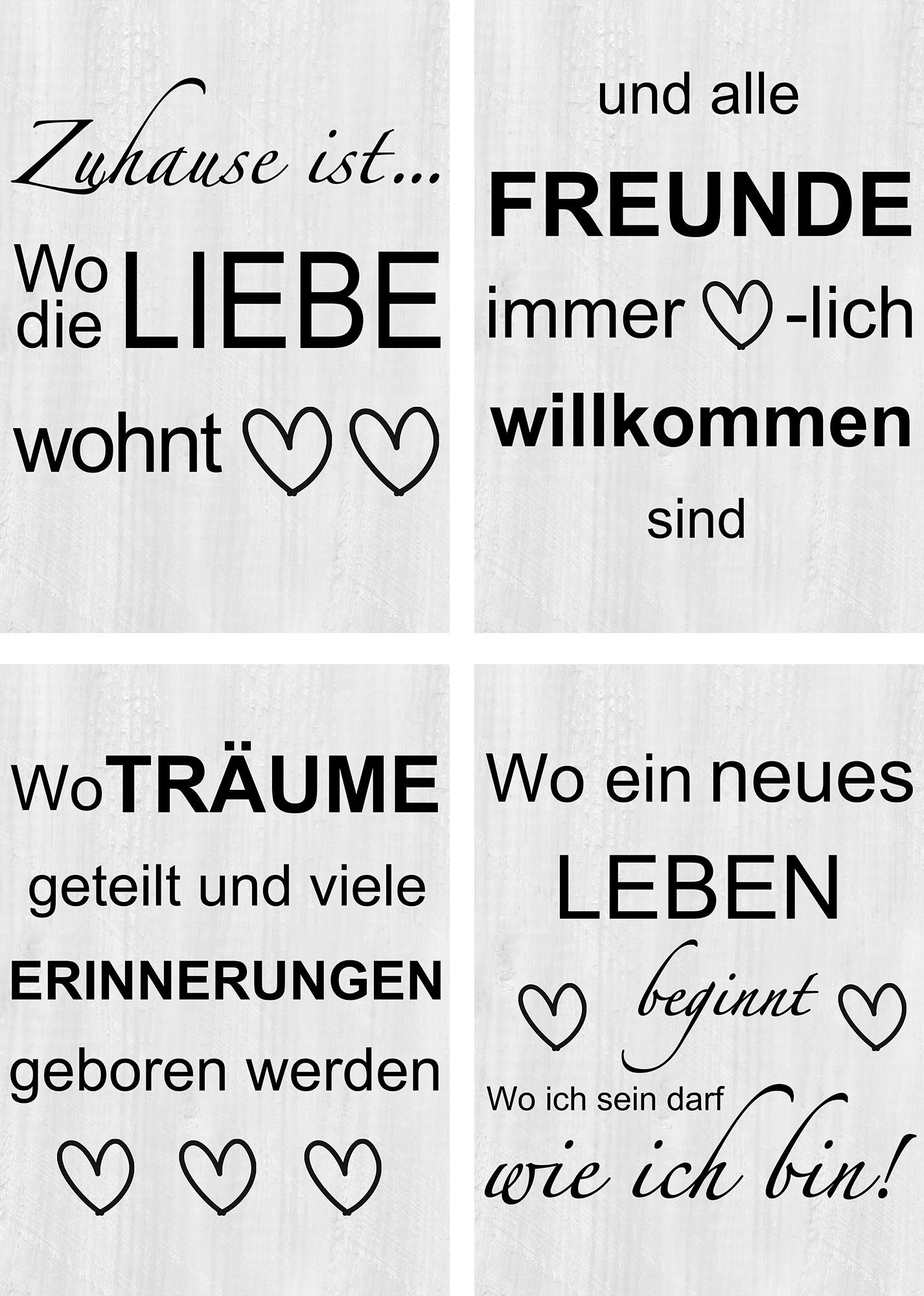 1-4, wohnt Wandposter Bild, & Texte Wo St), (4 Liebe die Poster, Poster Sprüche Artland Wandbild,