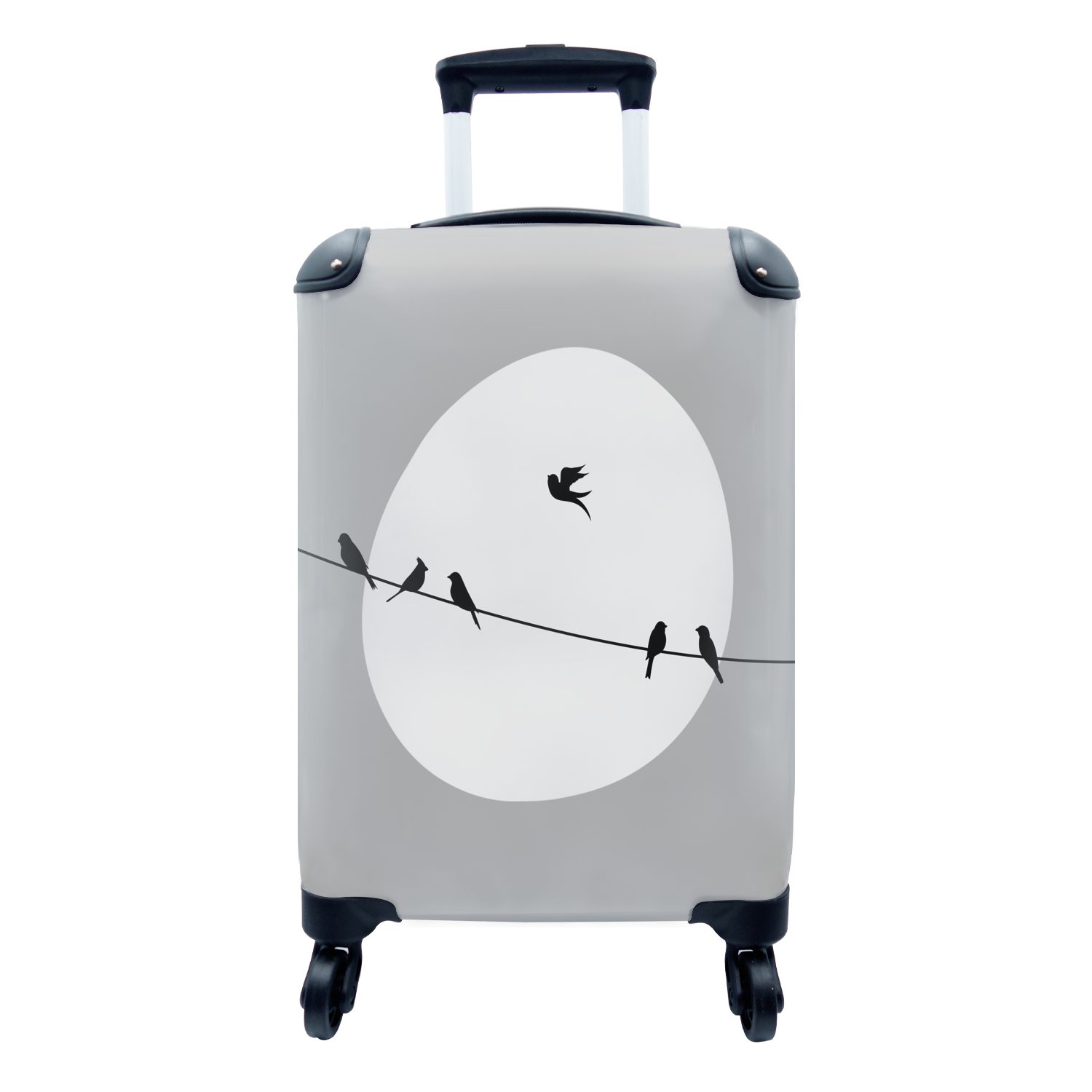 MuchoWow Handgepäckkoffer Vögel - Schwarz - Weiß, 4 Rollen, Reisetasche mit rollen, Handgepäck für Ferien, Trolley, Reisekoffer